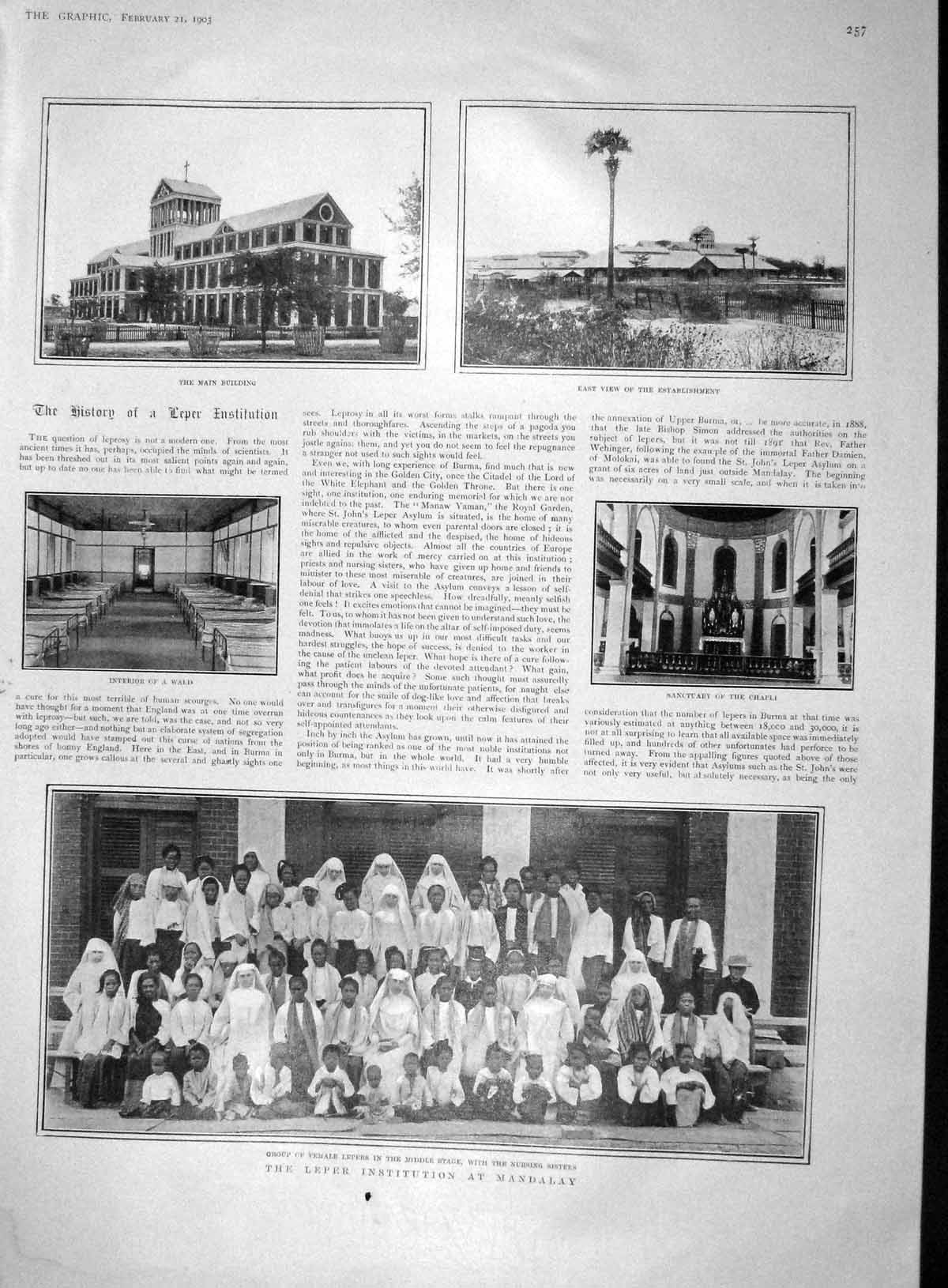 Original Old Antique Print 1903 Lepers Mandalay Prince Princess Melliss Roberts