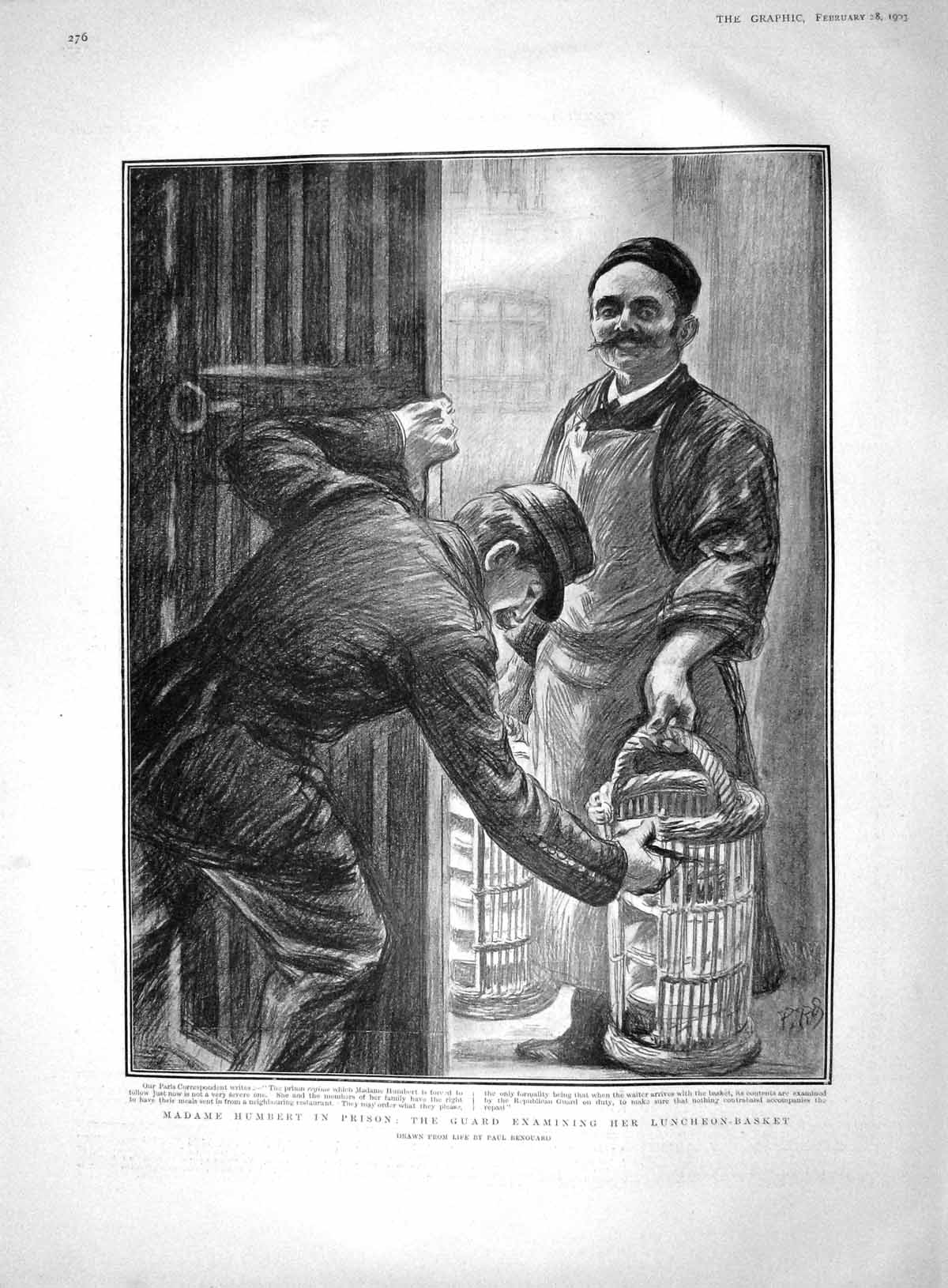 Original Old Antique Print 1903 Madame Therese Humbert Prison Luncheon Basket