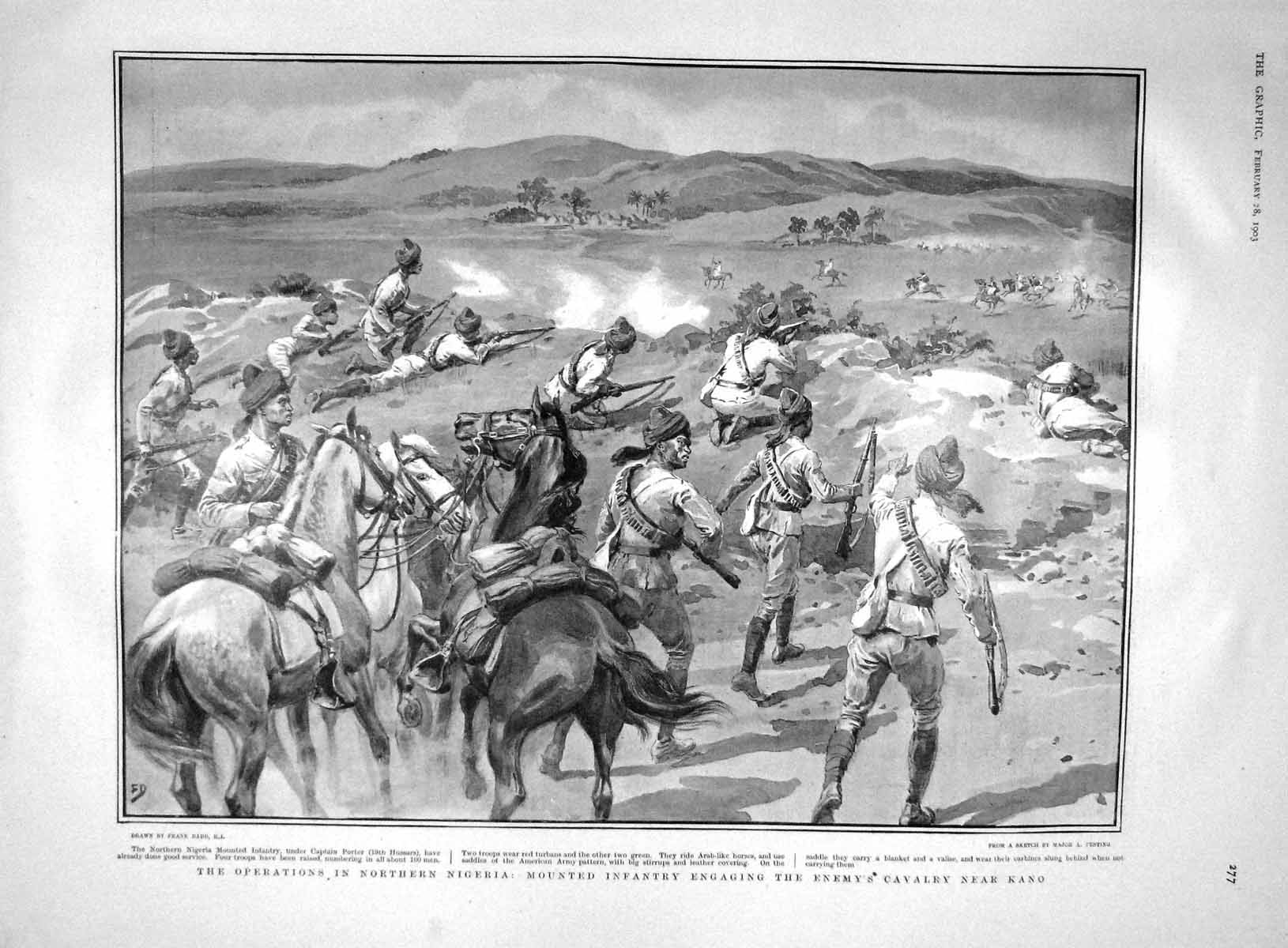 Original Old Antique Print 1903 Nigeria Kano Porter Siers War King Servia Draga