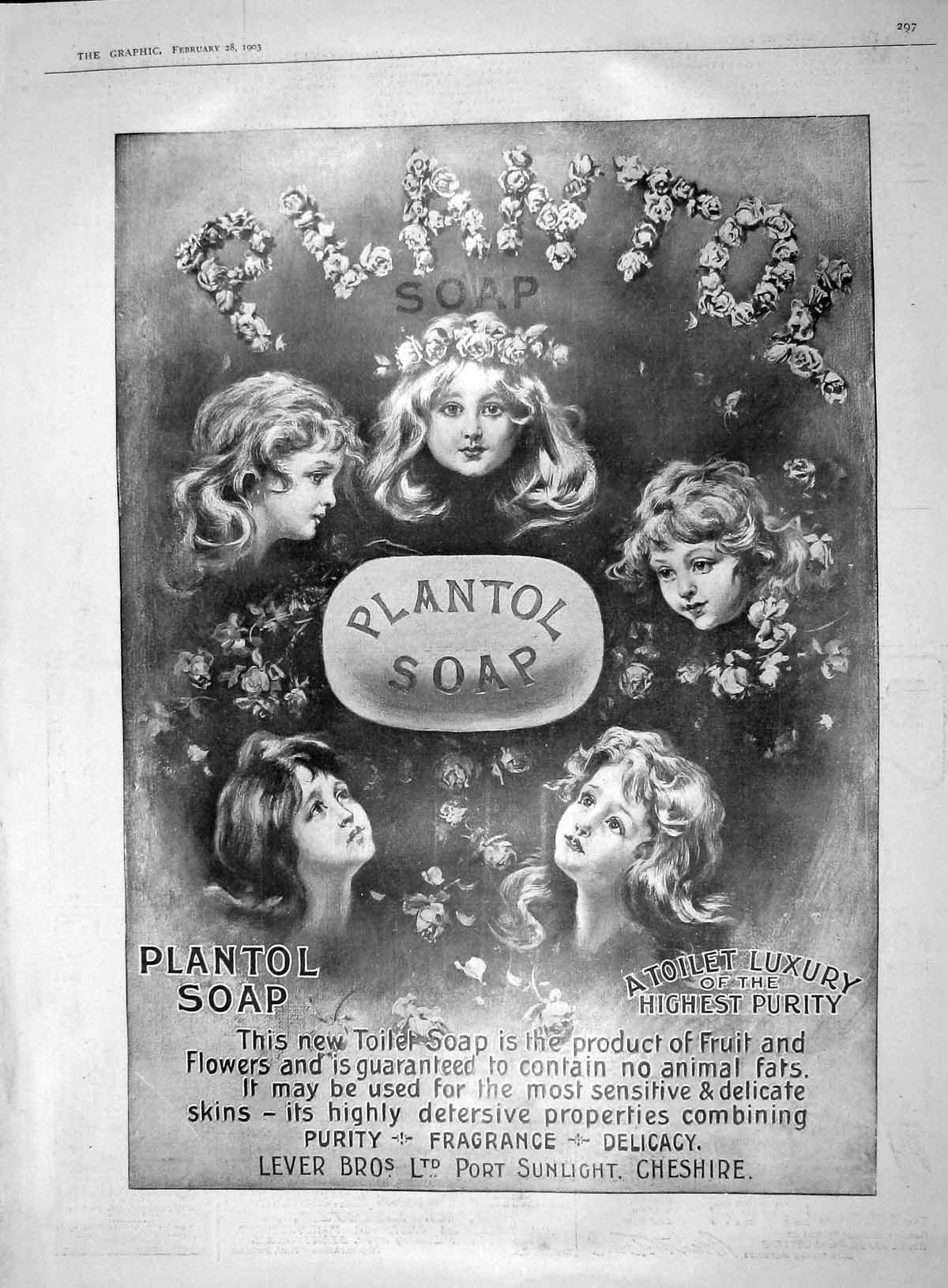 Old Antique Print 1903 Advertisement Plantol Soap Lever Brothers Sunlight 20th
