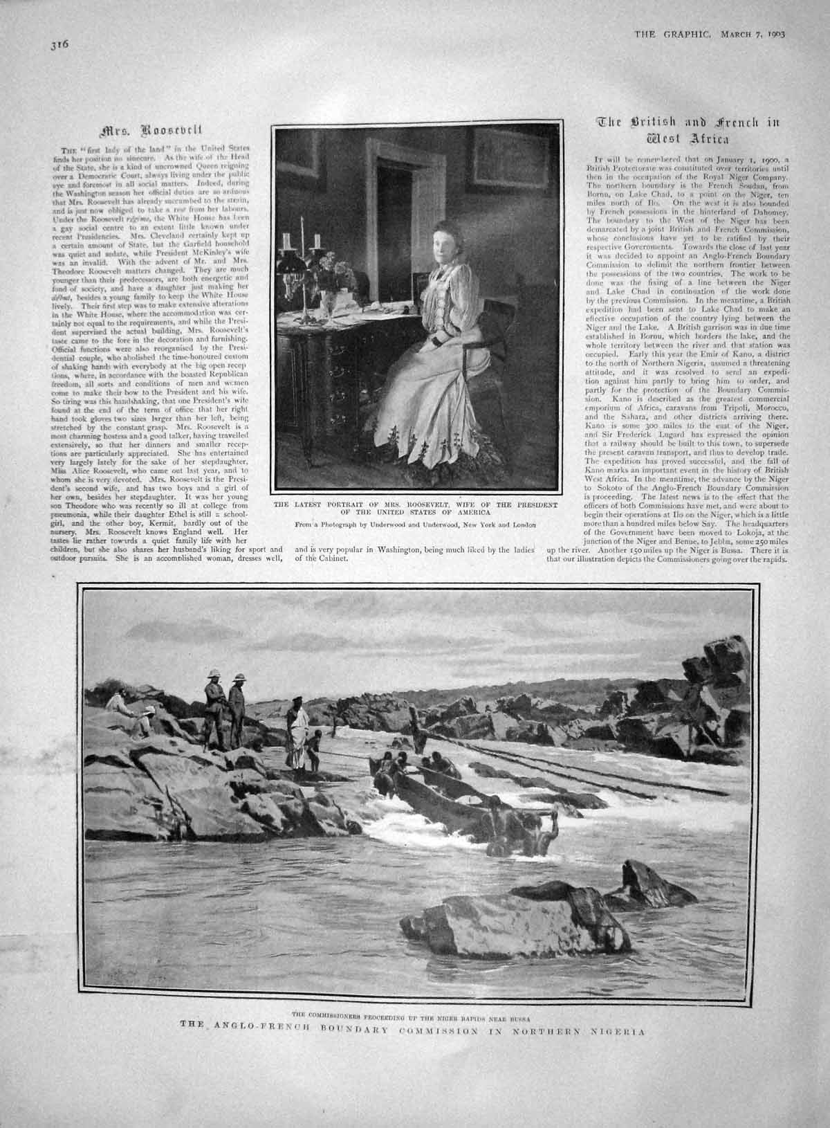 Old Antique Print 1903 Portrait Roosevlet Nigeria Anglo-French Boundary 20th