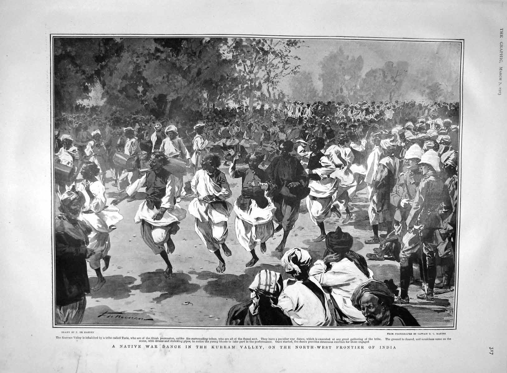 Old Antique Print 1903 War Dance Kurram India Palmer Pollock Morland Hill 20th