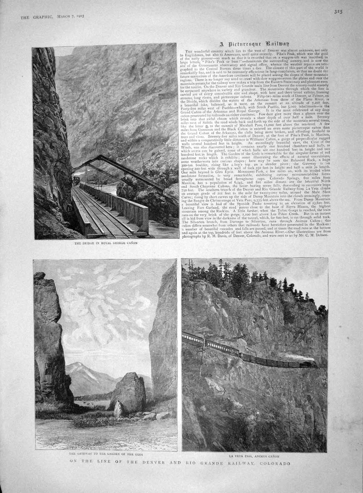 Original Old Antique Print 1903 Denver Rio Grande Railway Colorado Train Bridge