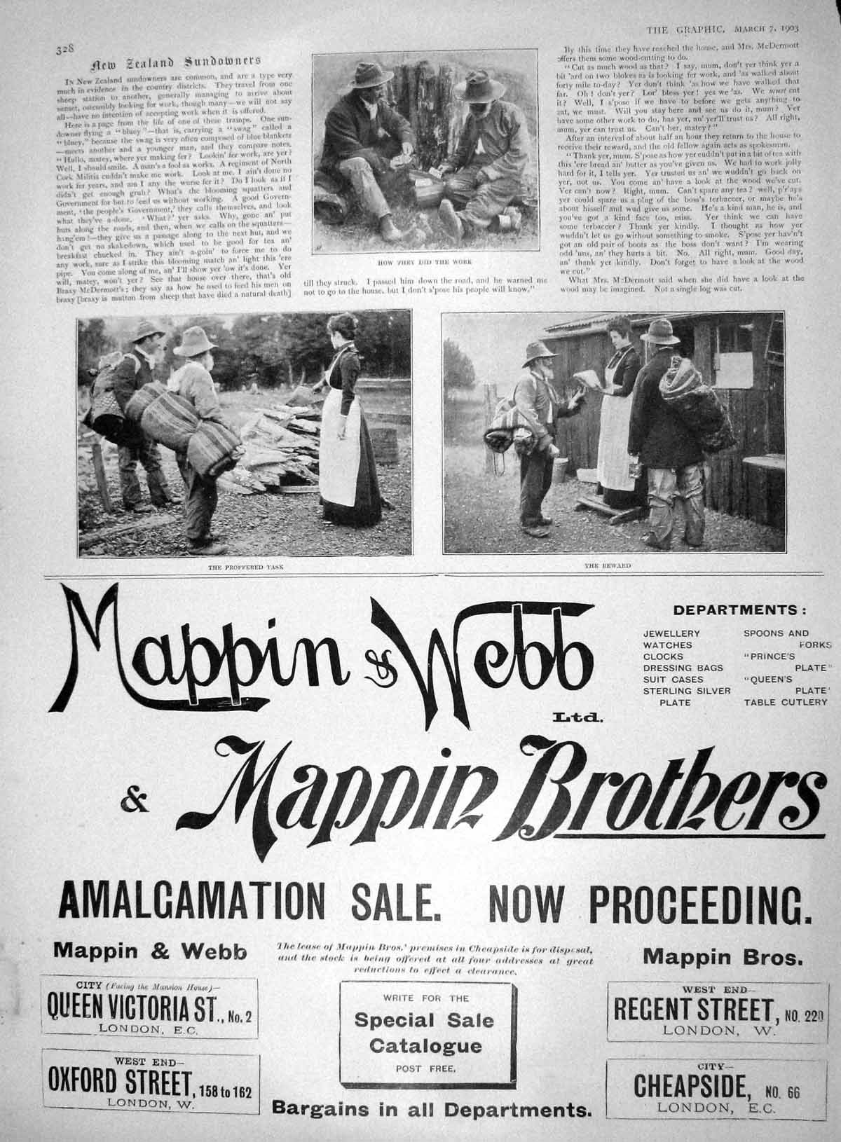 Original Old Antique Print 1903 New Zealand Sundowners Mappin Webb Cheapside