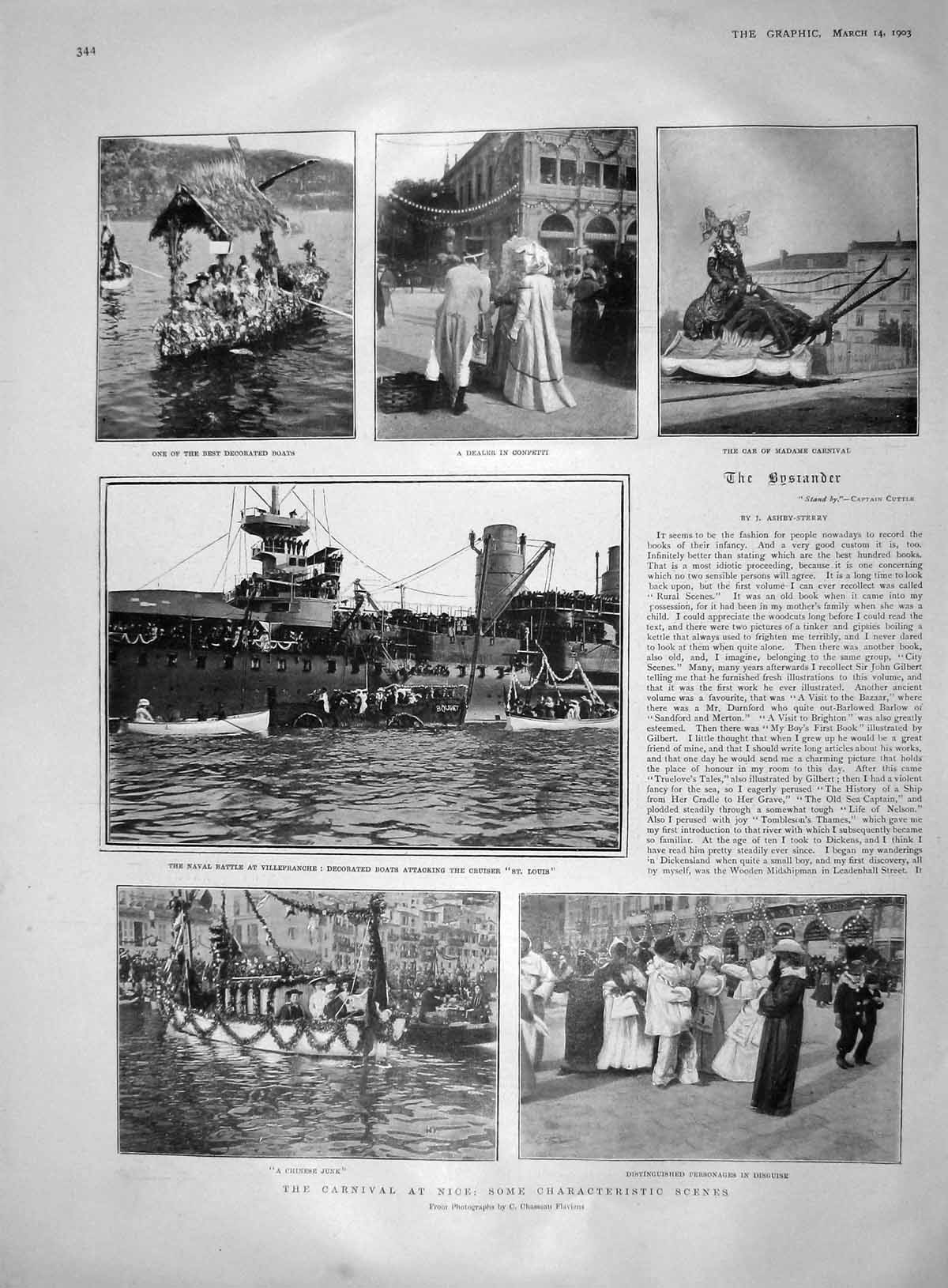 Old Antique Print 1903 Carnival Nice France Navy Ships Villefranche Car 20th