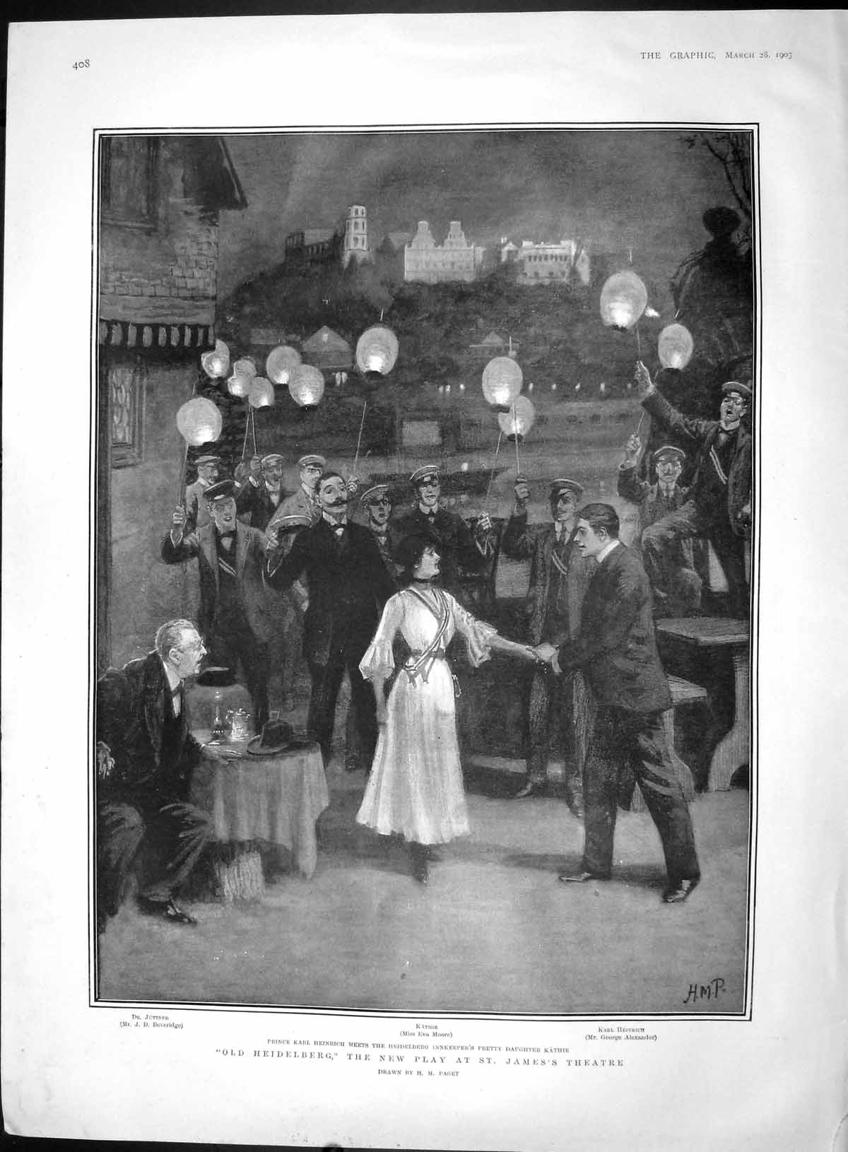 Original Old Antique Print 1903 Heidelberg Play James'S Theatre Moore Kathie