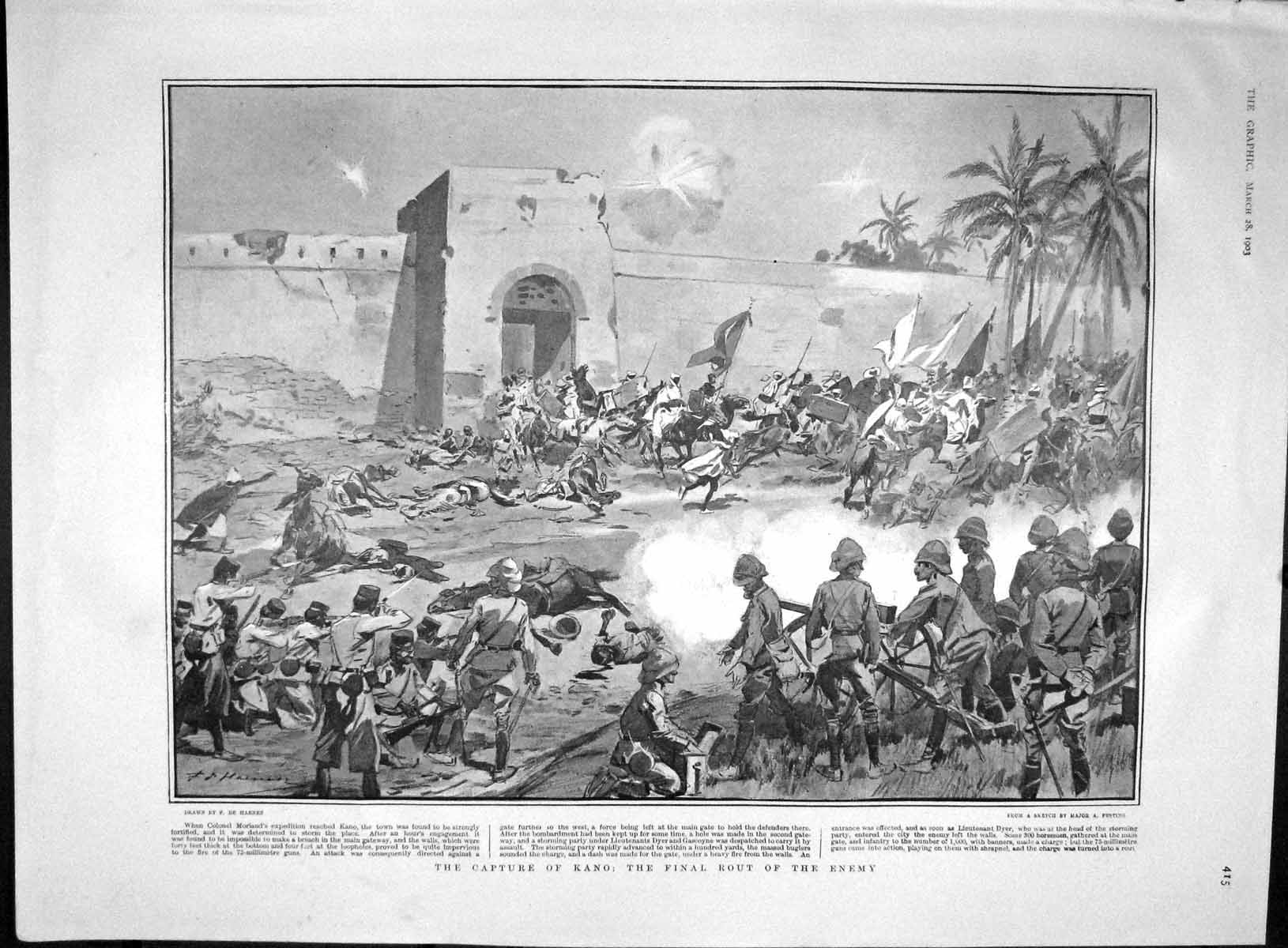 Original Old Antique Print 1903 Capture Kano Colonel Morland Siers Battle 20th