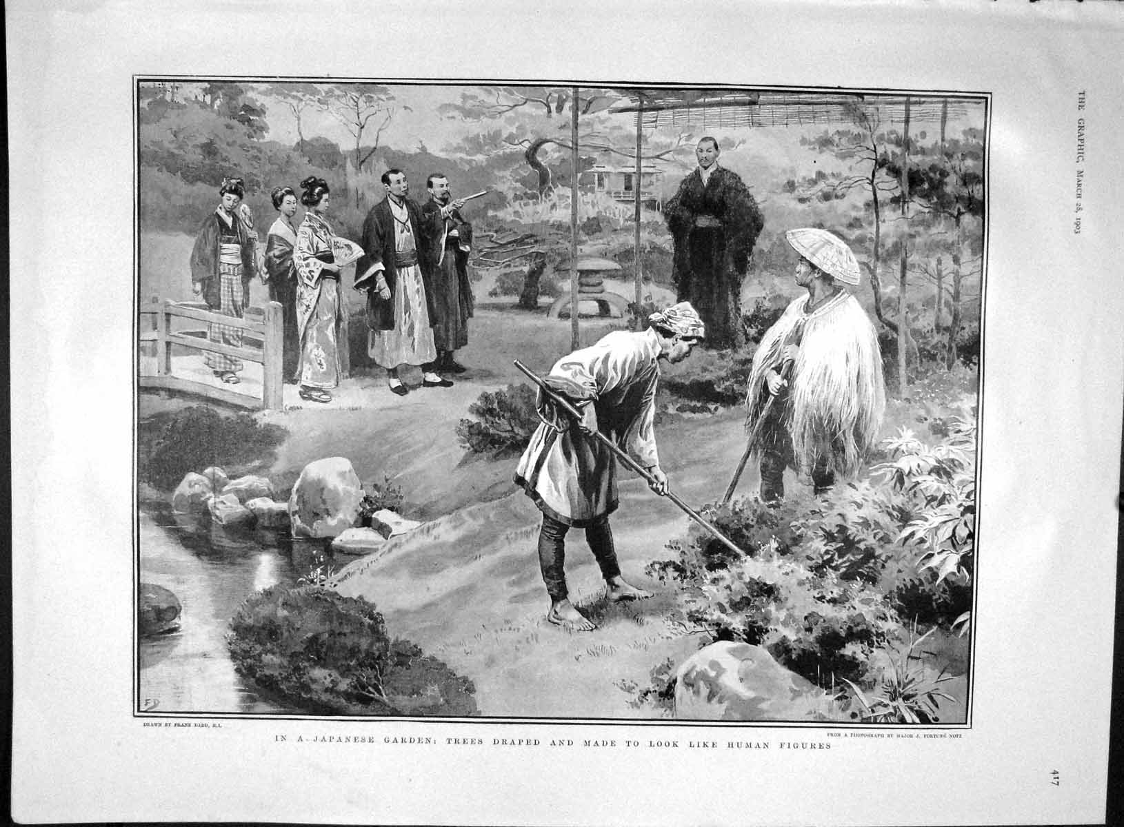 Old Antique Print 1903 Japanese Garden Trees Frederic Farrar Rifle Club 20th