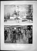 Original Old Antique Print 1903 Duke Connaught Ship Victory Renown Wales India