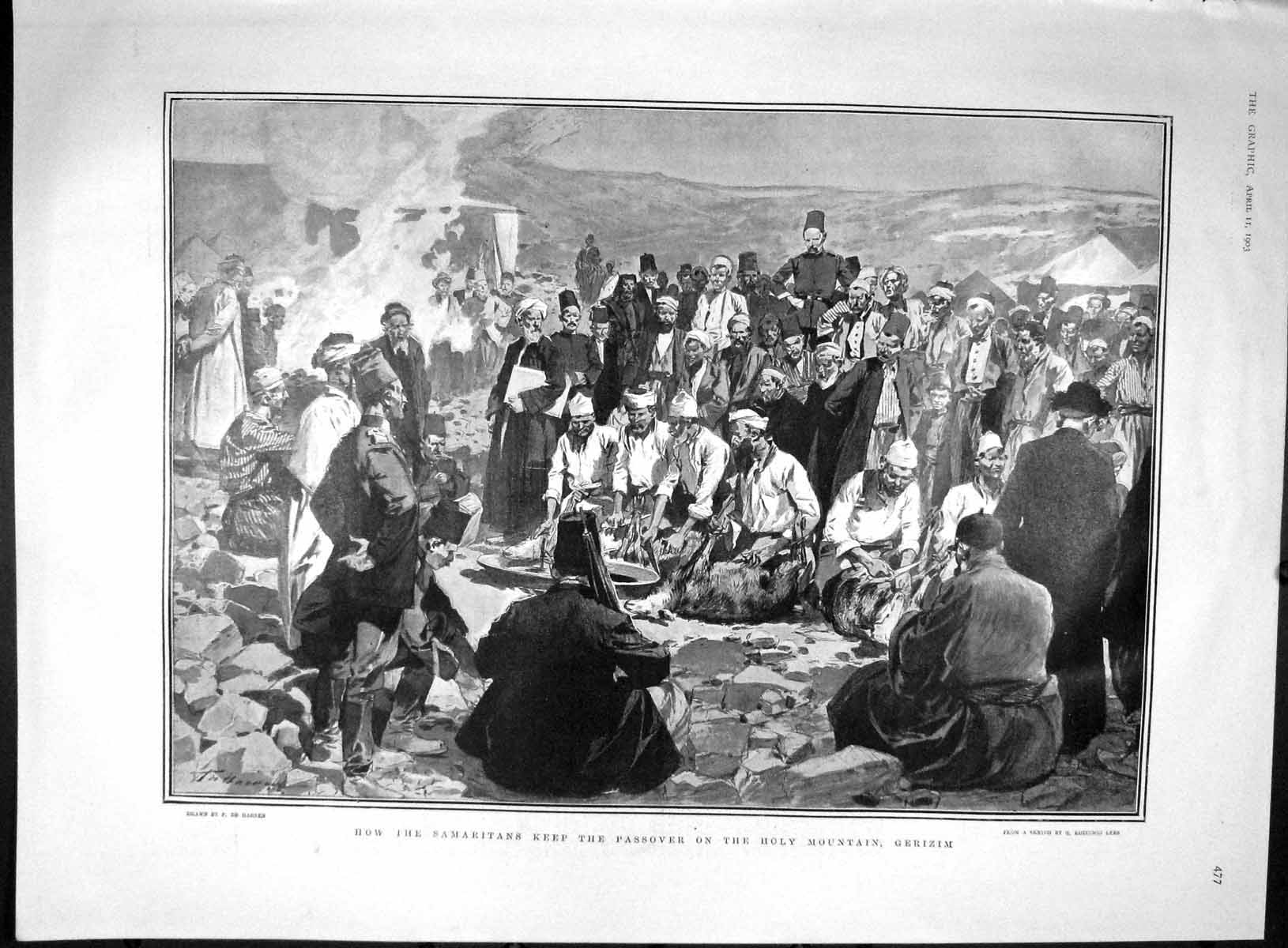 Original Old Antique Print 1903 Samaritans Holy Mountain Gerizim Neve Gladstone