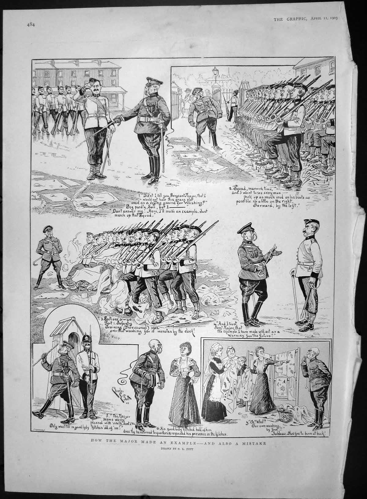 Original Old Antique Print 1903 Major Siers Marching Uniform War 20th Century