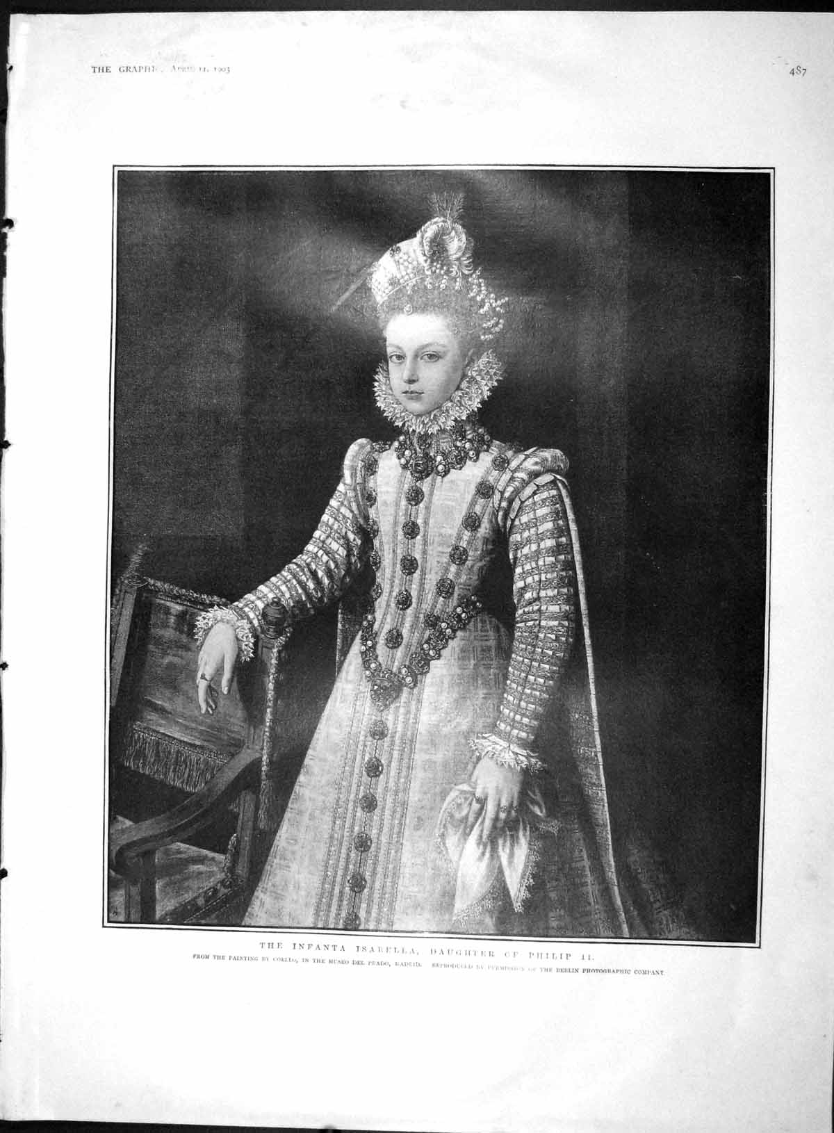 Original Old Antique Print 1903 Portrait Infanta Isabella Daughter Philip Ii