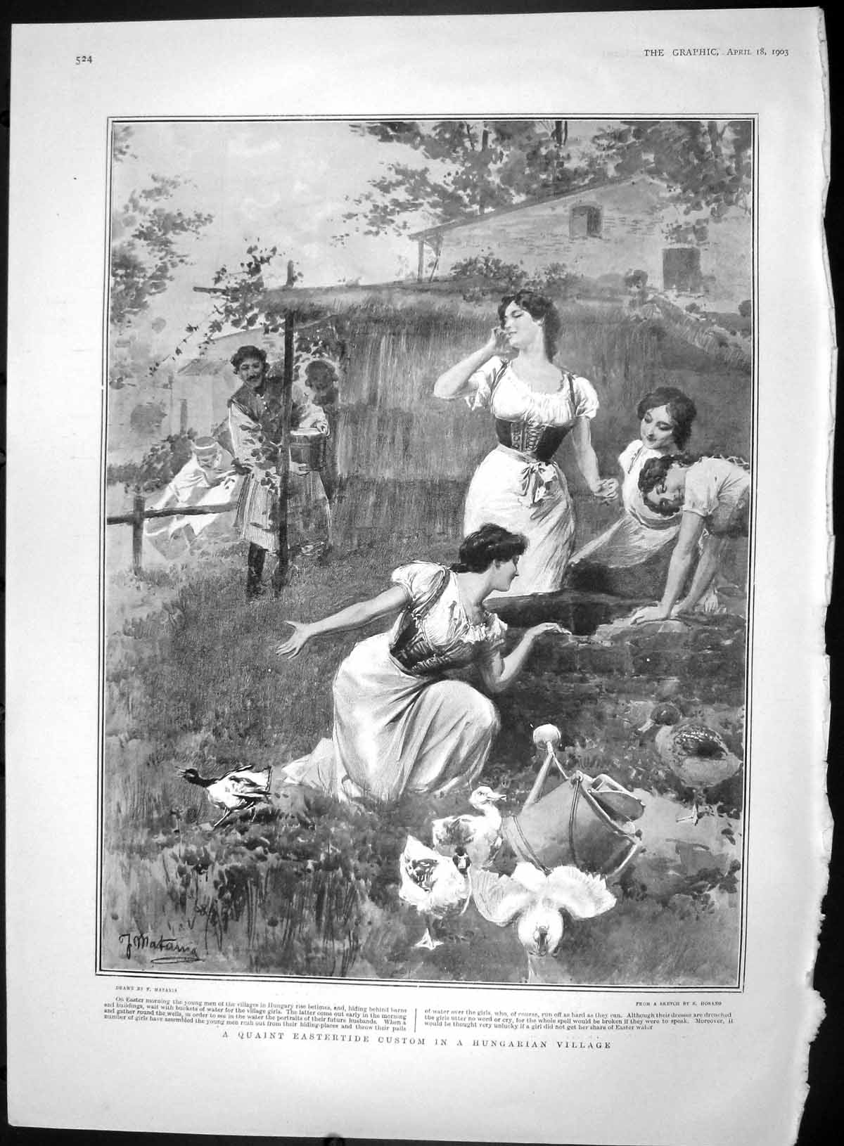Original Old Antique Print 1903 Hungary Easter Custom Ewing Fisher Lawson Ching