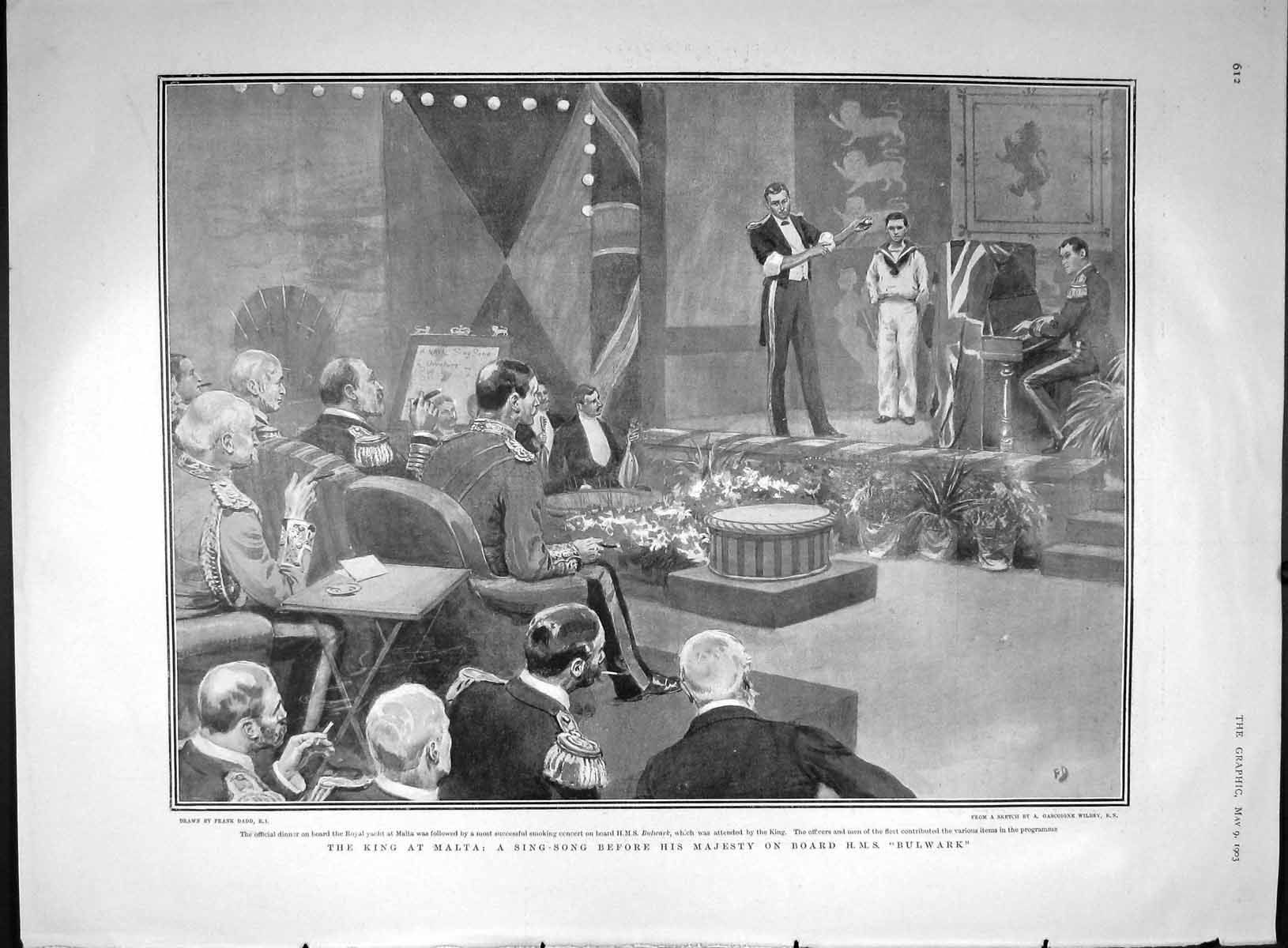 Old Antique Print 1903 King Edward England Malta Ship Bulwark Queen Italy 20th