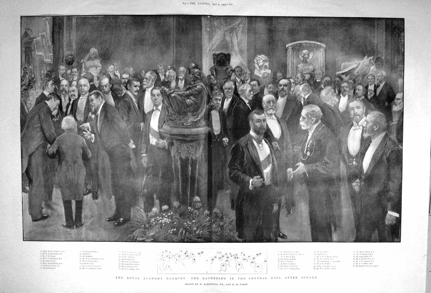 Original Old Antique Print 1903 Royal Academy Waterlo Baker Morle Prince Wales