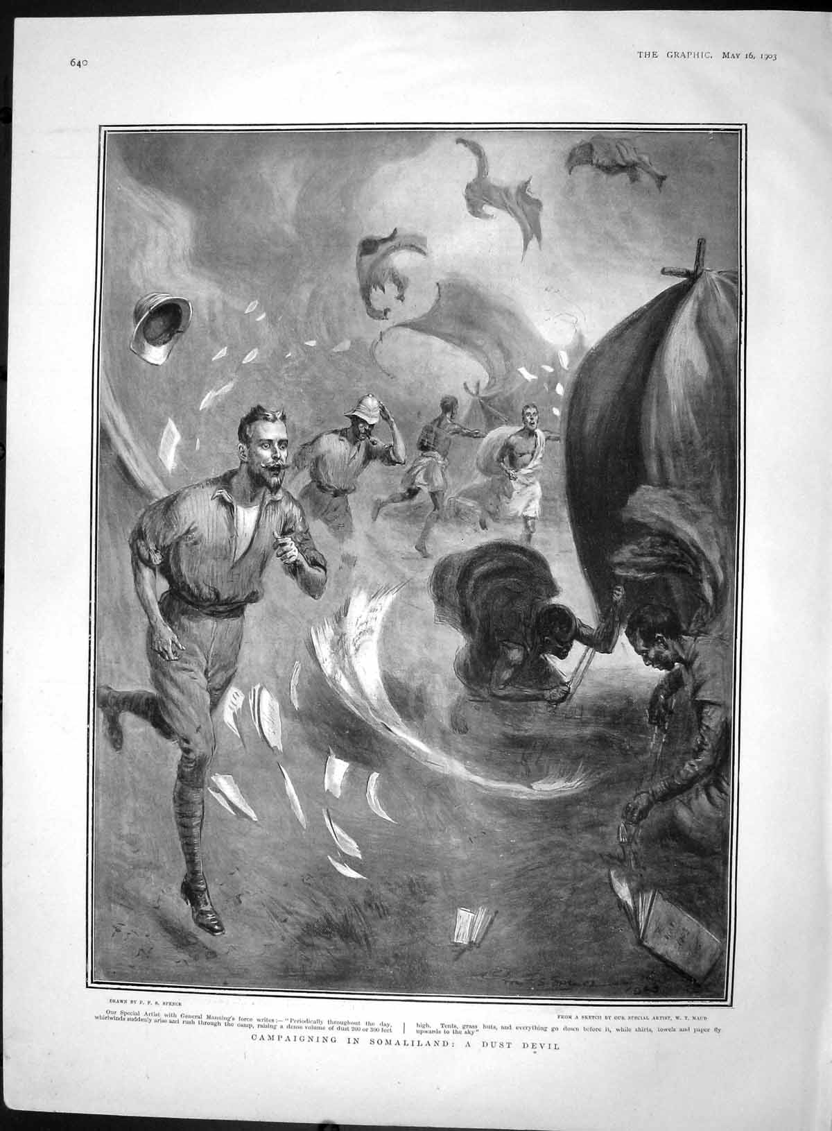 Original Old Antique Print 1903 General Manning Somaliland Dust Devil Storm War
