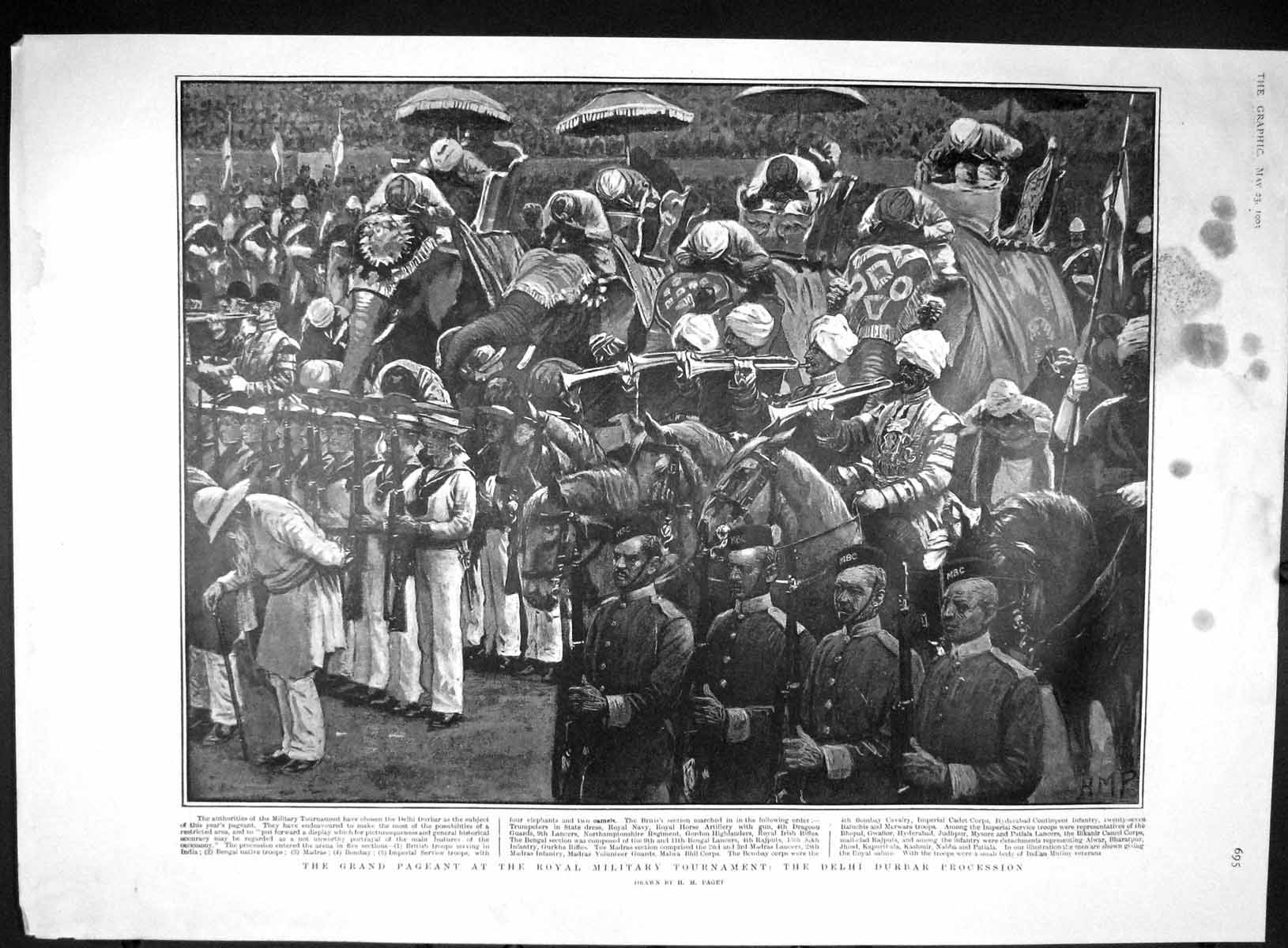 Old Antique Print 1903 Delhi Durbar Military Ship Victory Nelson Spithead 20th