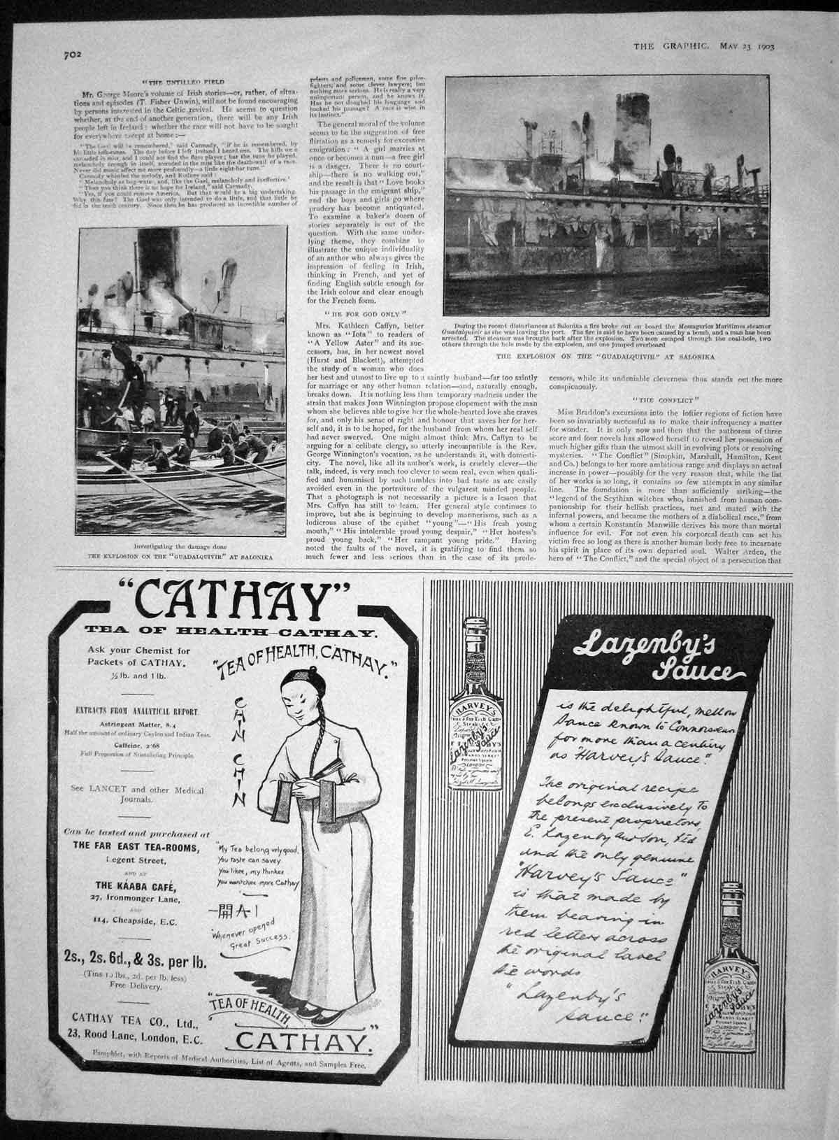 Original Old Antique Print 1903 Guadalquivir Salonika Cathay Levers Soap Powder