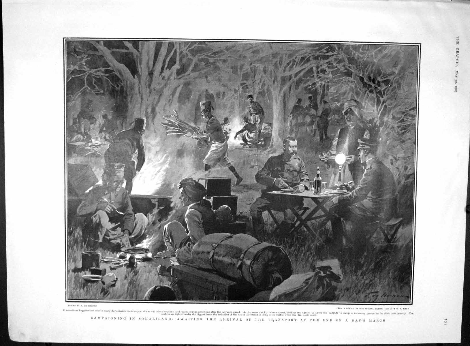 Original Old Antique Print 1903 Somaliland Siers War Paris Motor Car Renault