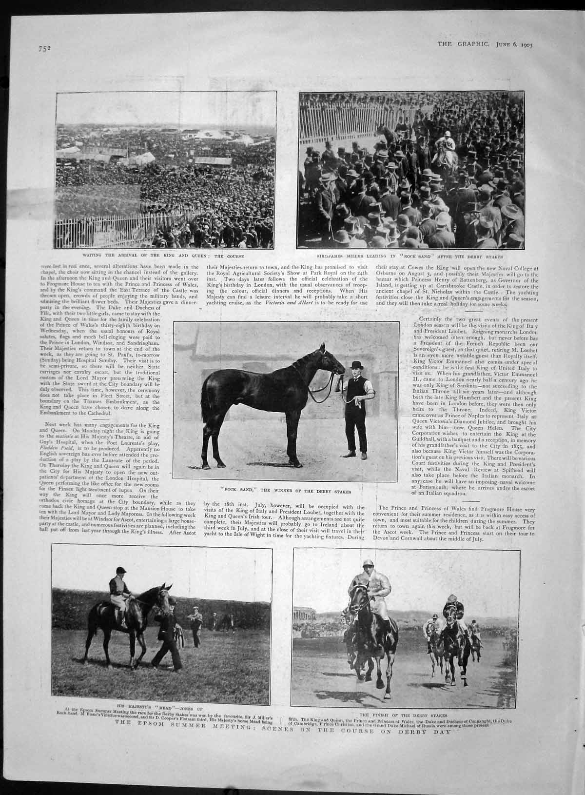 Old Antique Print 1903 Rock Sand Horse Epsom Southern Cross Ship Bewicke 20th