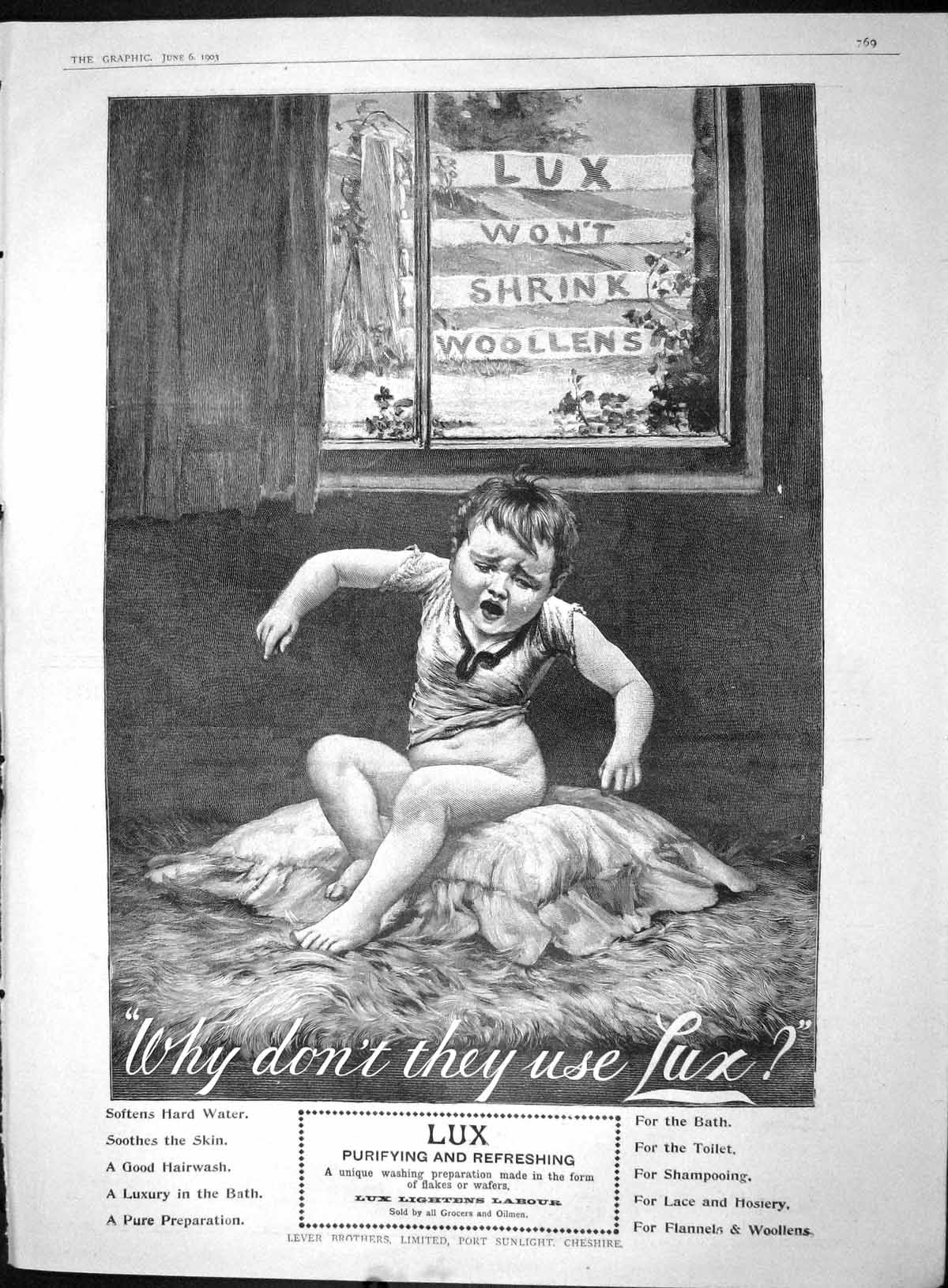 Original Old Antique Print 1903 Advertisement Lux Soap Lever Brothers Sunlight