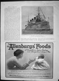 Old Antique Print 1903 Russian Battle Ship Allenbury Harlene Hair Cathay 20th