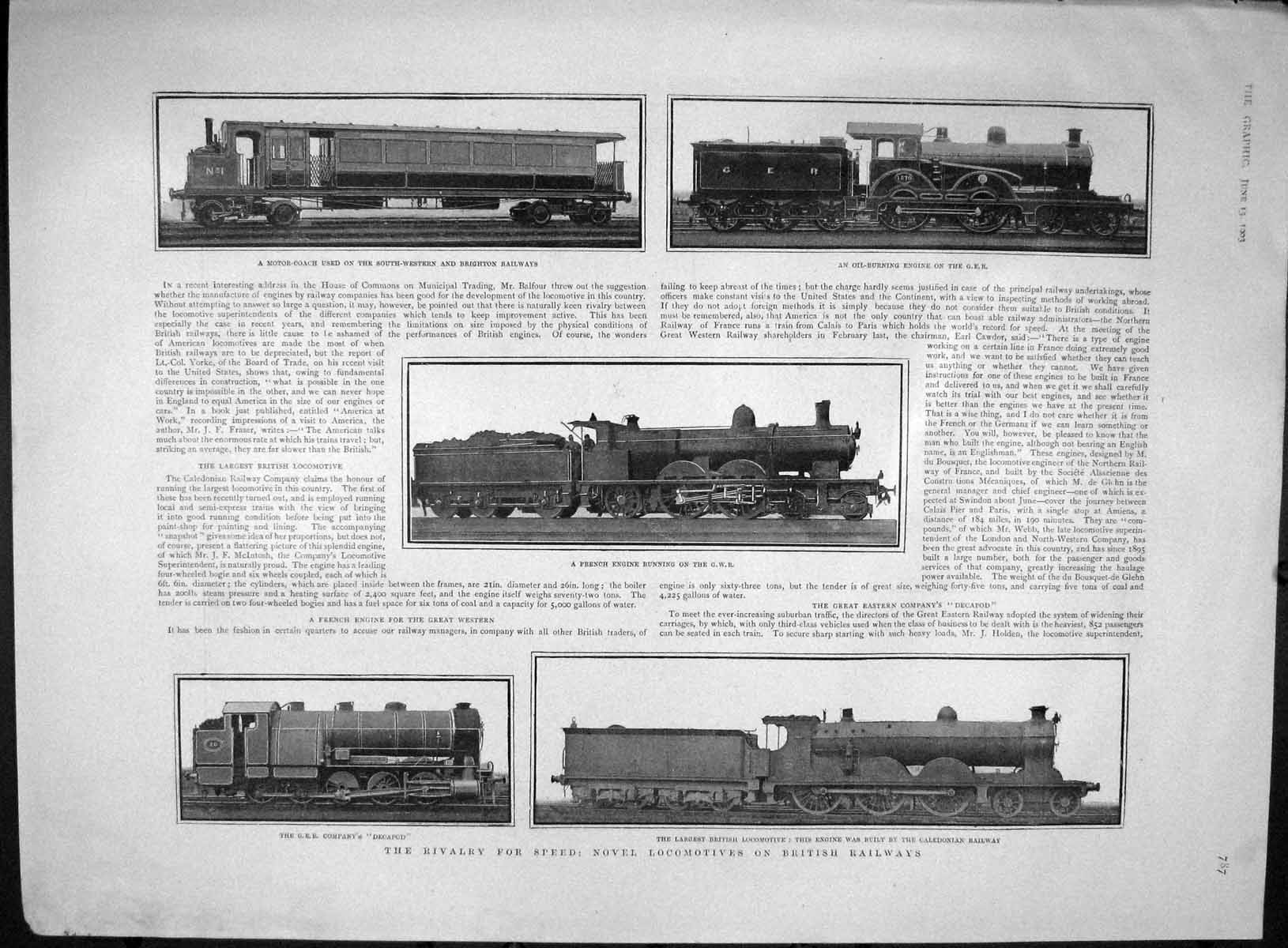 Old Antique Print 1903 Locomotives British Railways Engine Train Decapod 20th