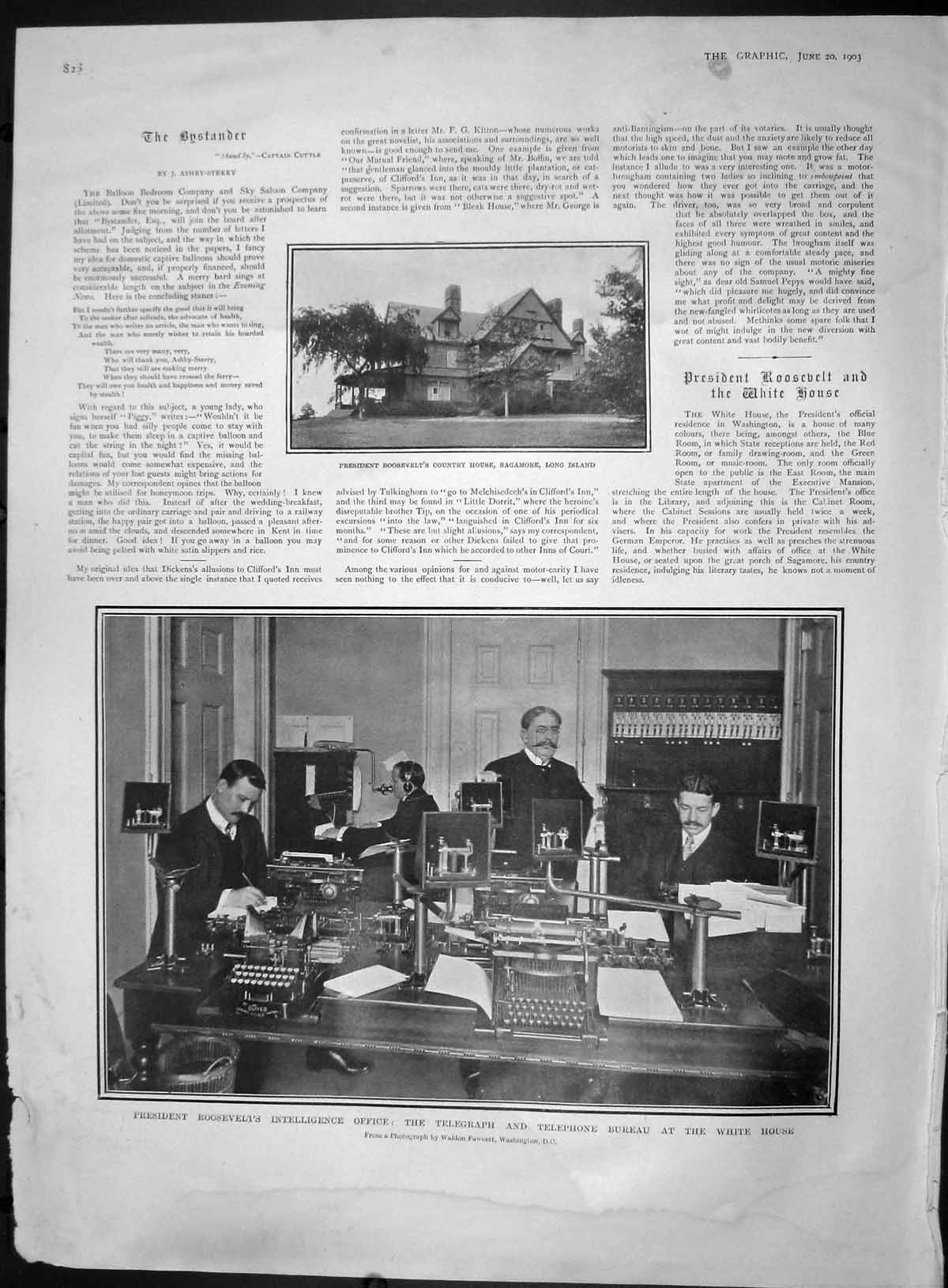 Old Antique Print 1903 Roosevelt Telephone White House Sagamore Daimler 20th