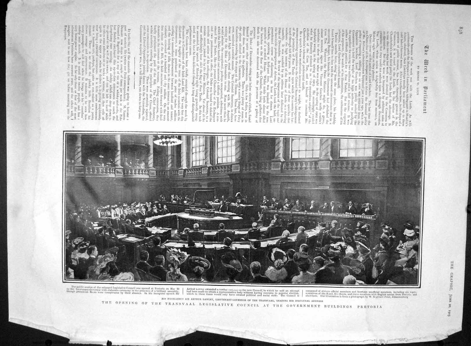 Original Old Antique Print 1903 Arthur Lawley Transvaal Council Pretoria 20th