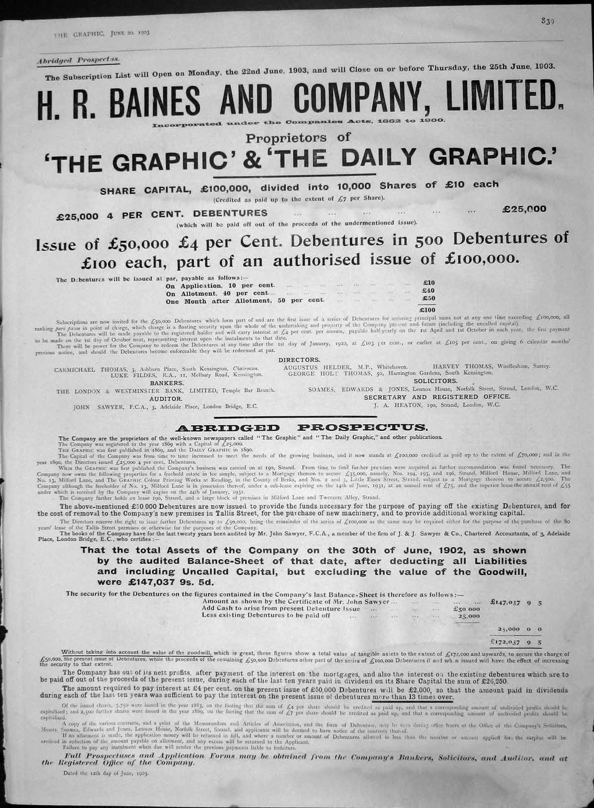 Original Old Antique Print 1903 Advertisement Baines Company Daily Graphic 20th