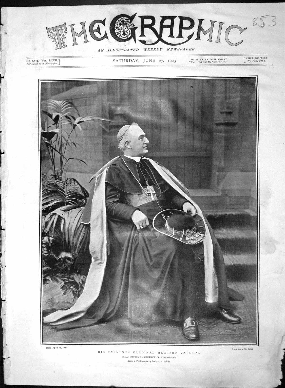 Original Old Antique Print 1903 Portrait His Eminence Cardinal Herbert Vaughan