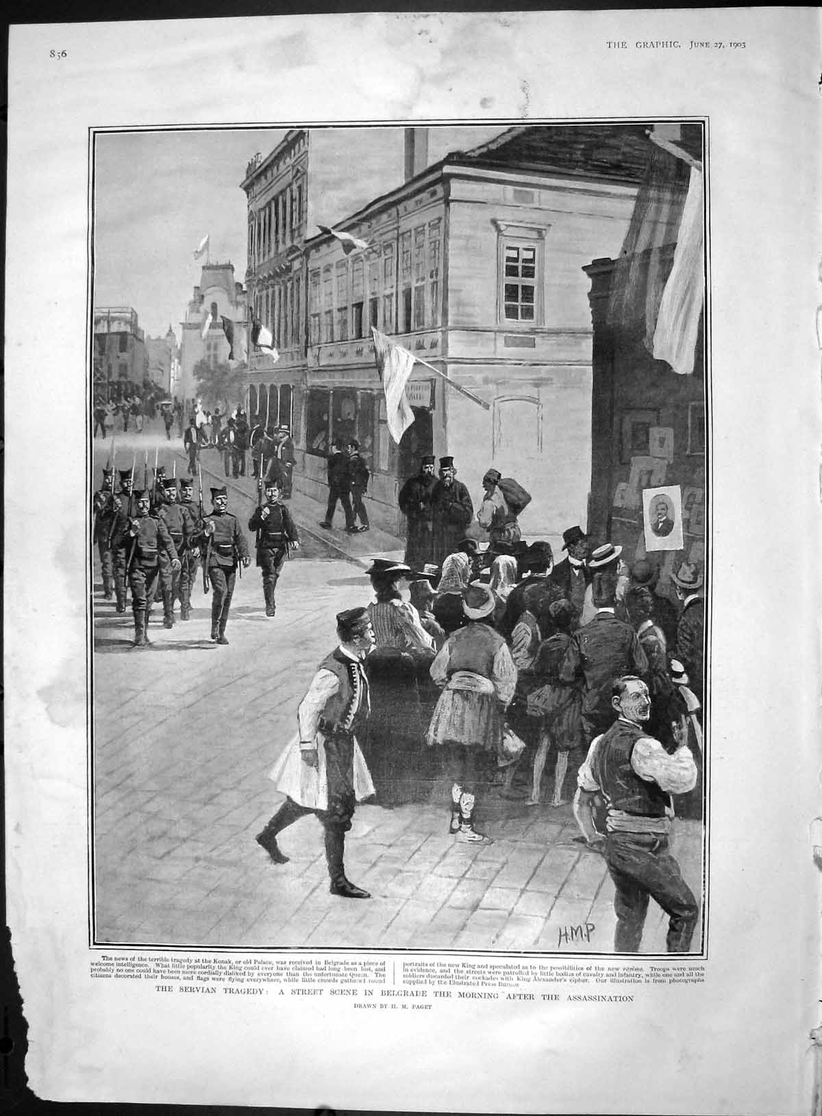 Original Old Antique Print 1903 Servia Scene Belgrade Konak Assassination King