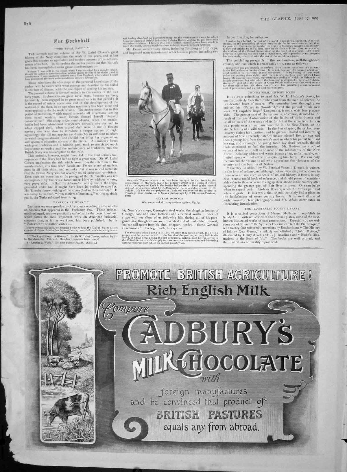 Old Antique Print 1903 General O'Connor Morocco Cadbury'S Milk Chocolate 20th