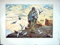 Original Old Antique Print 1903 Sheikh Dwirat Pigeons Birds Mountains Colour