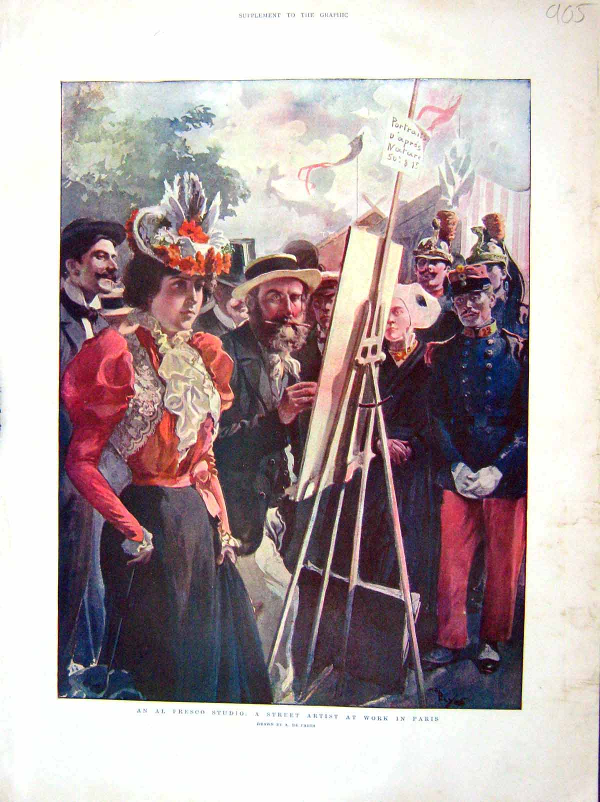 Old Antique Print 1903 Al Fresco Studio Street Artist Work Paris France 20th
