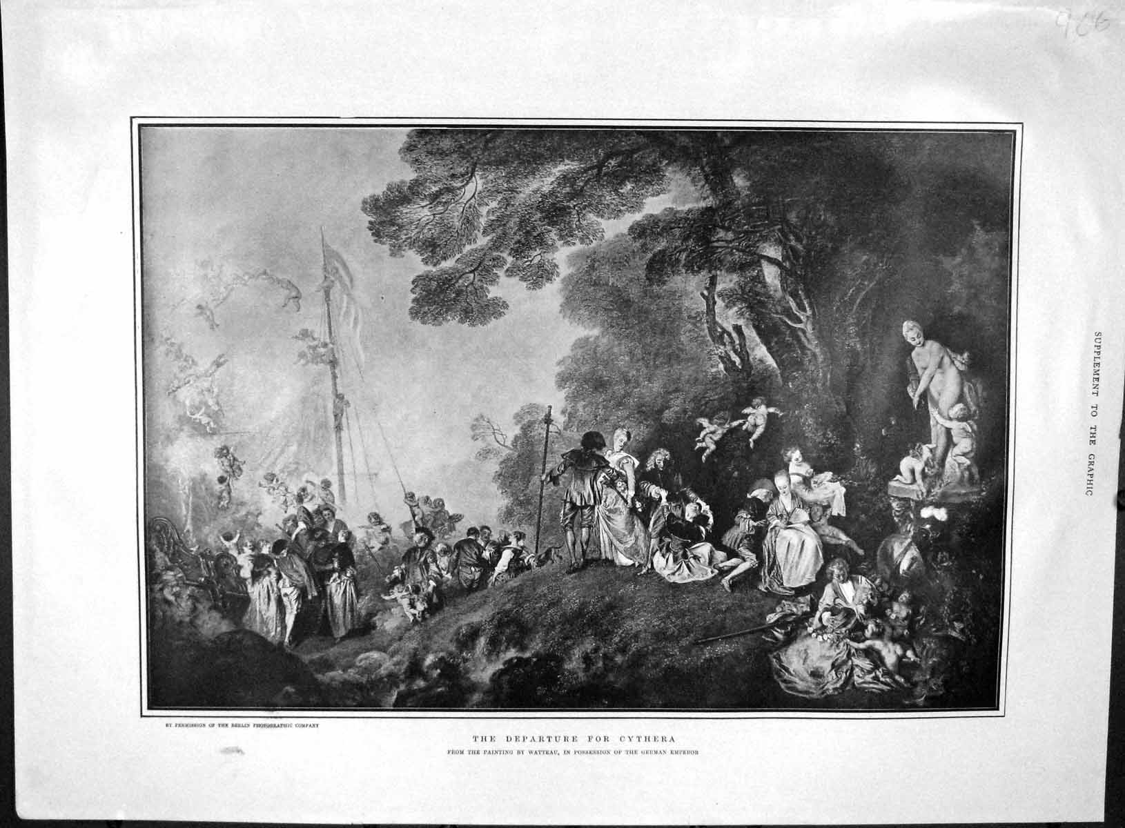 Original Old Antique Print 1903 Departure Cythera Men Ladies Maypole 20th