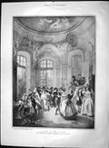Original Old Antique Print 1903 Scene Party Pavilion Men Ladies Dancing 20th