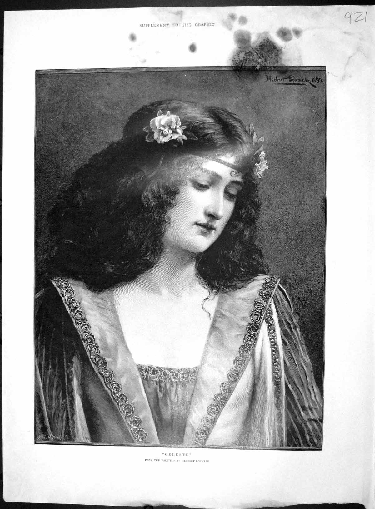 Original Old Antique Print 1903 Portrait Beautiful Woman Lady Celeste 20th