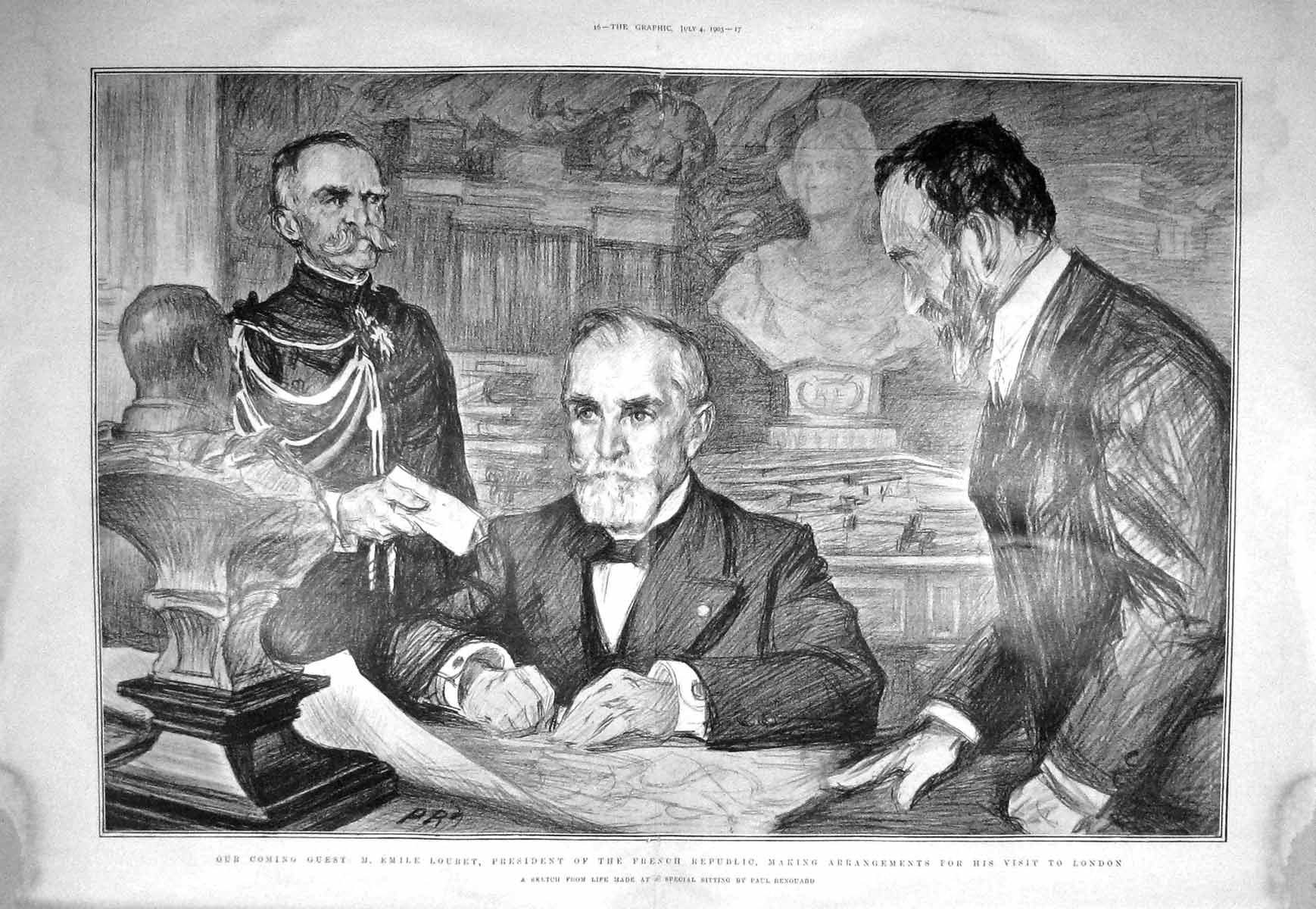 Original Old Antique Print 1903 Emile Loubet President French Republic London 0