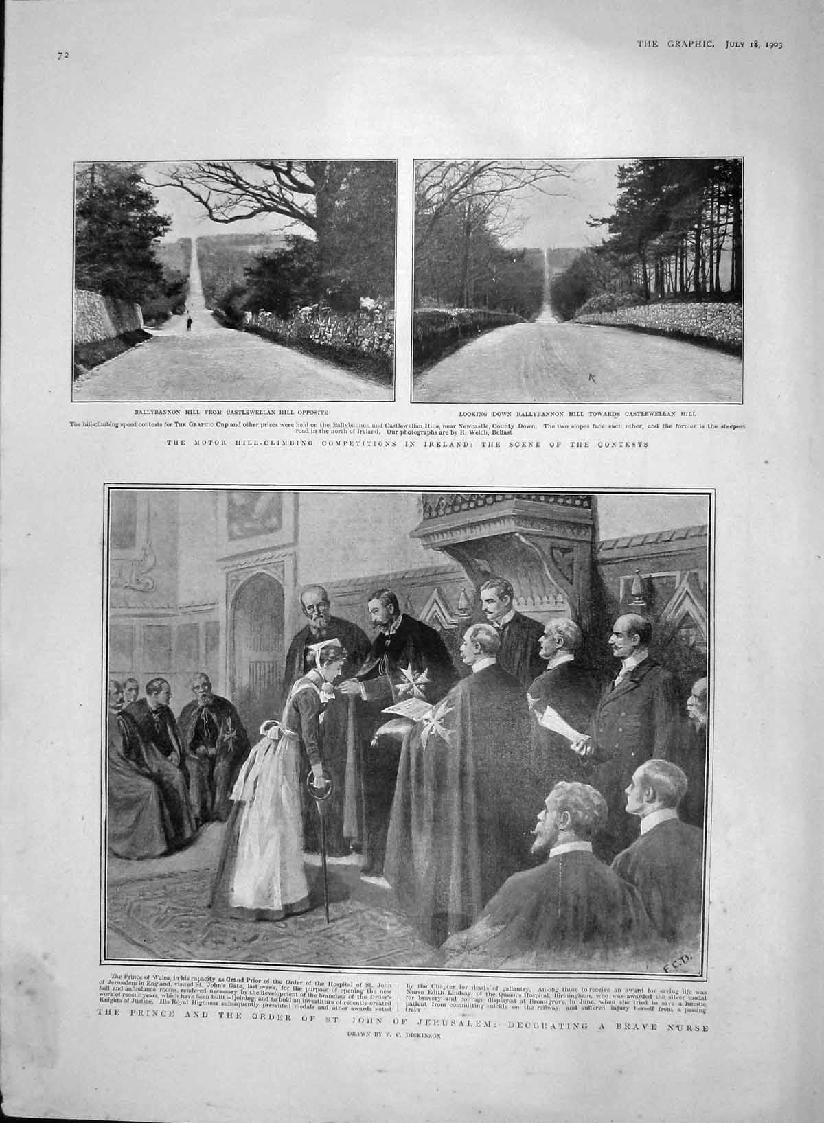Original Old Antique Print 1903 Prince Wales Order John Jerusalem Nurse Ireland