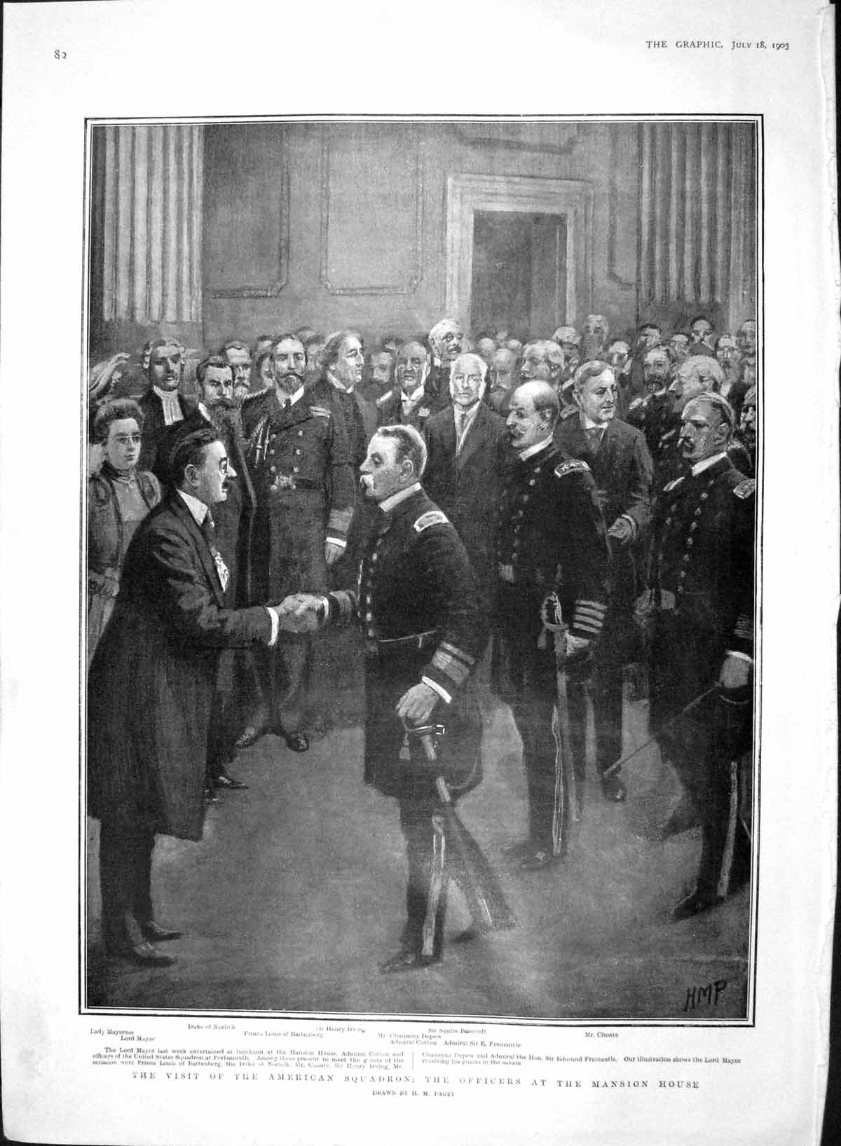 Old Antique Print 1903 Mansion House Choate Bancroft Irving Norfolk Mayor 20th