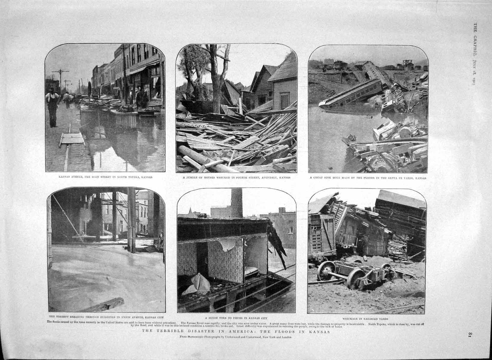 Old Antique Print 1903 Floods Kansas America Horse Guards Cork Dalhousie 20th
