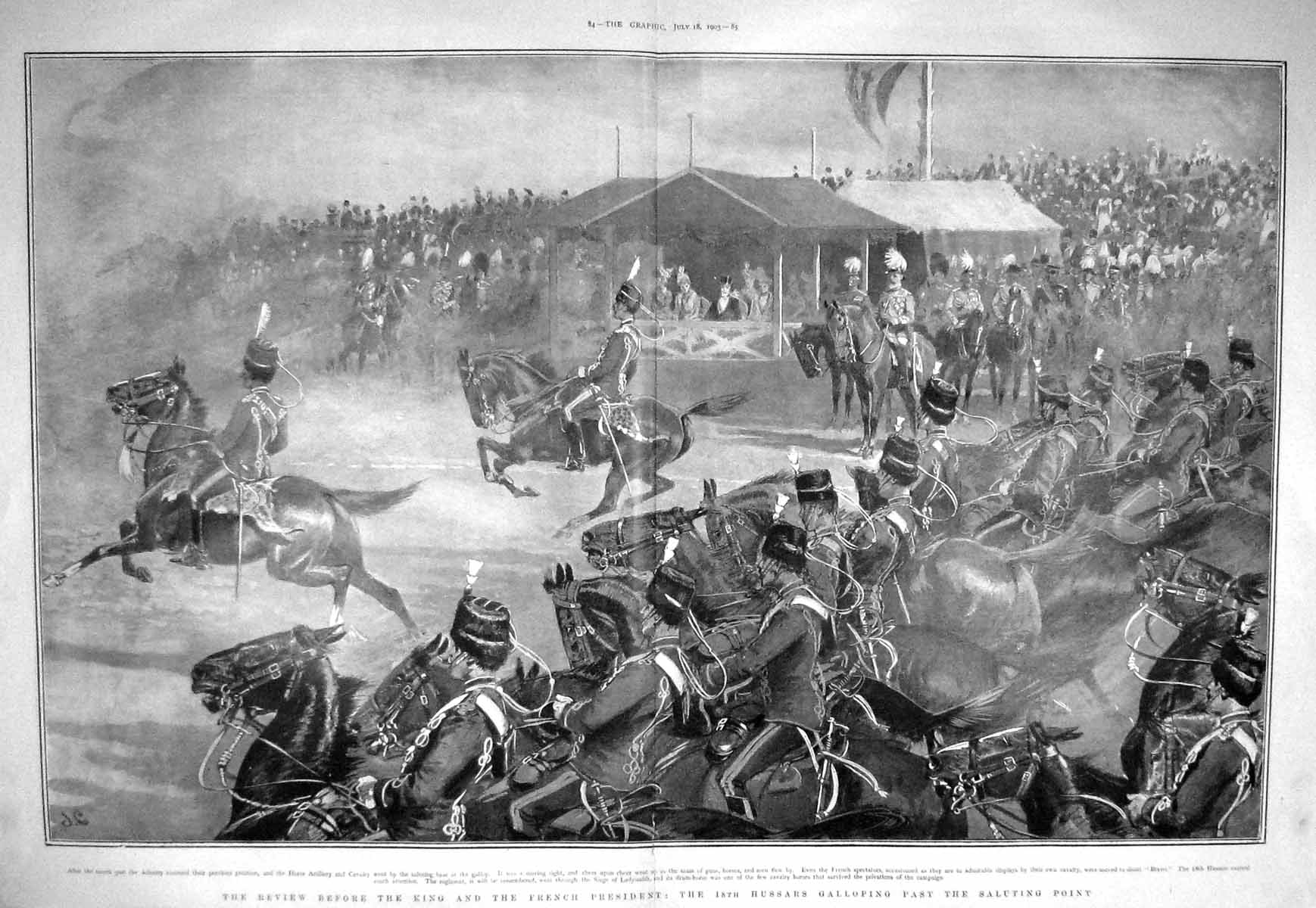 Original Old Antique Print 1903 Siers Review King French President Hussars War 0