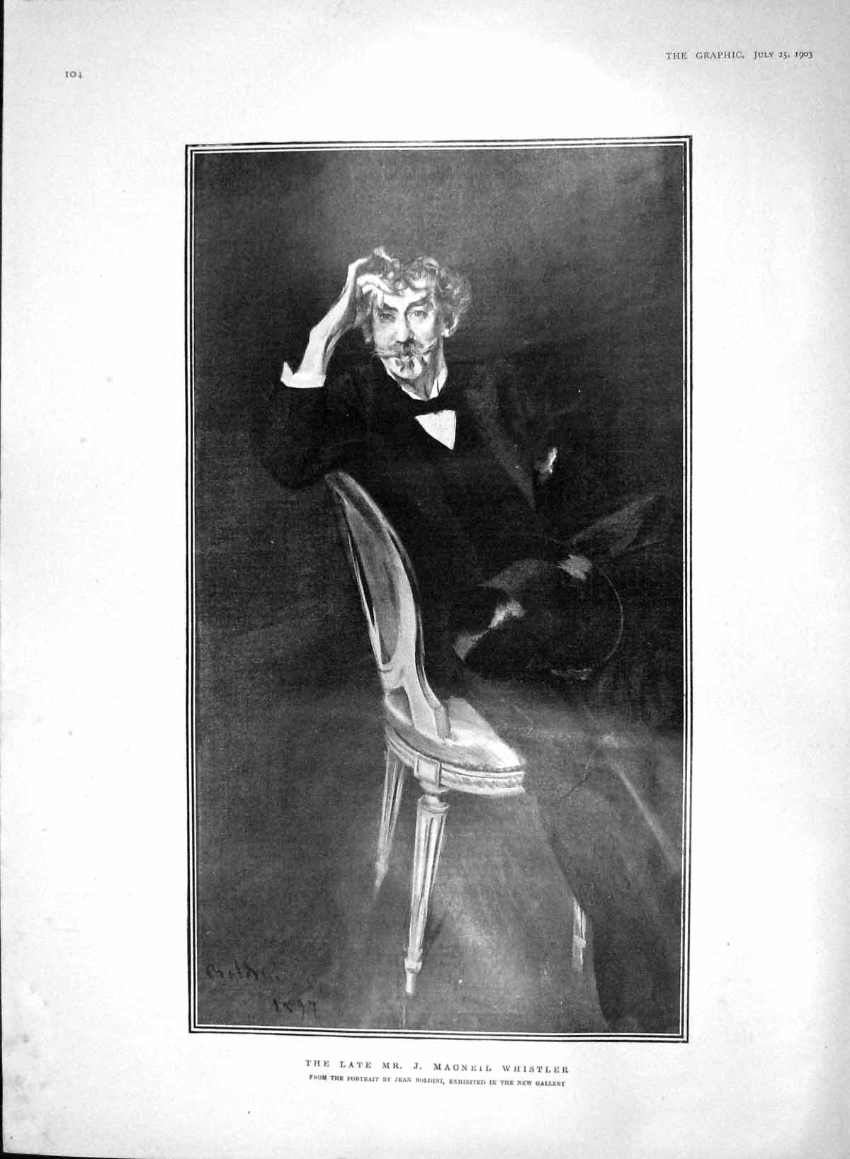 Original Old Antique Print 1903 Portrait Mr. J. Macneil Whistler Bini 20th