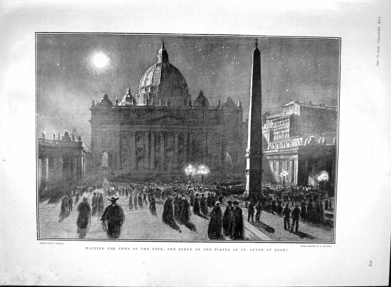Old Antique Print 1903 Pope Piazza St. Peter Wellington Paul'S Ship Motor 20th