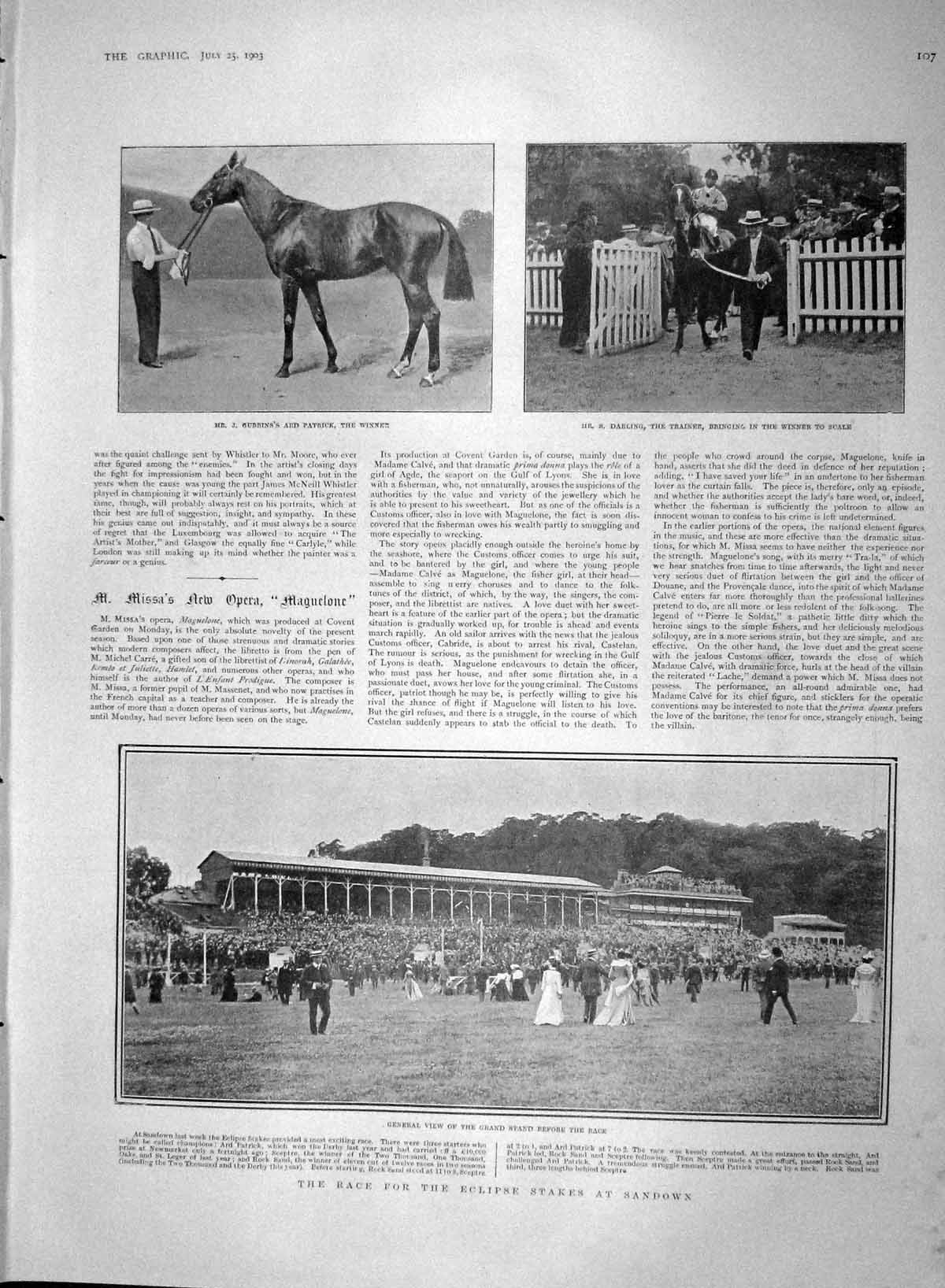 Old Antique Print 1903 Horse Racing Eclipse Stakes Sandown Darling Sport 20th