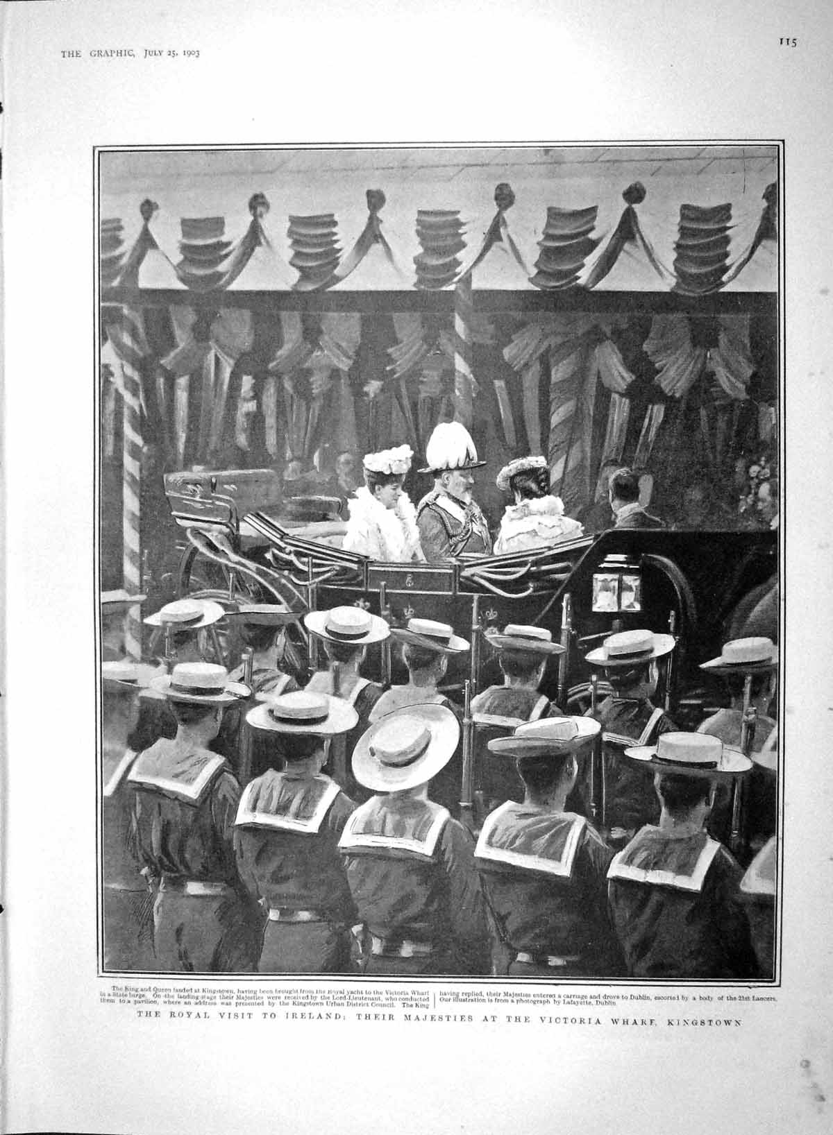 Old Antique Print 1903 Queen Ireland Victoria Wharf King Peter Belgrade 20th