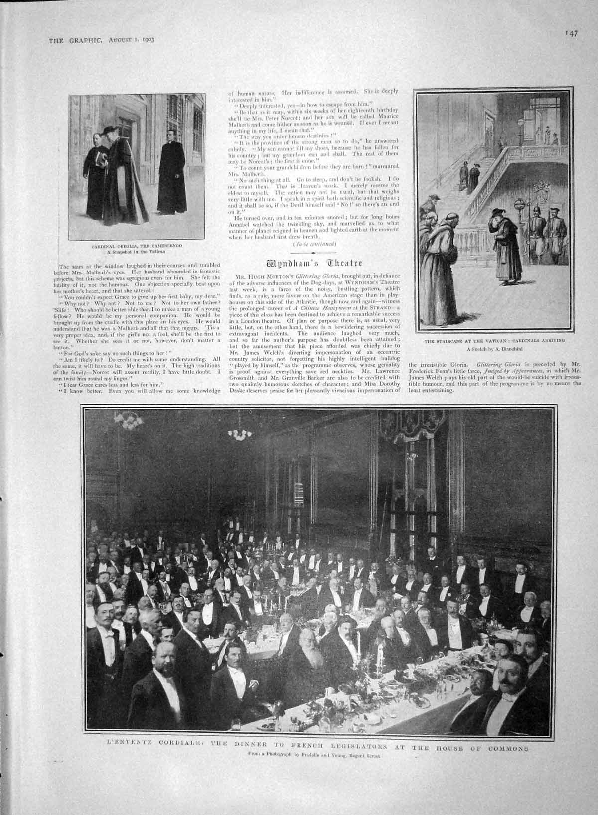 Old Antique Print 1903 Cordiale Dinner Commons Vatican Cardinal India War 20th