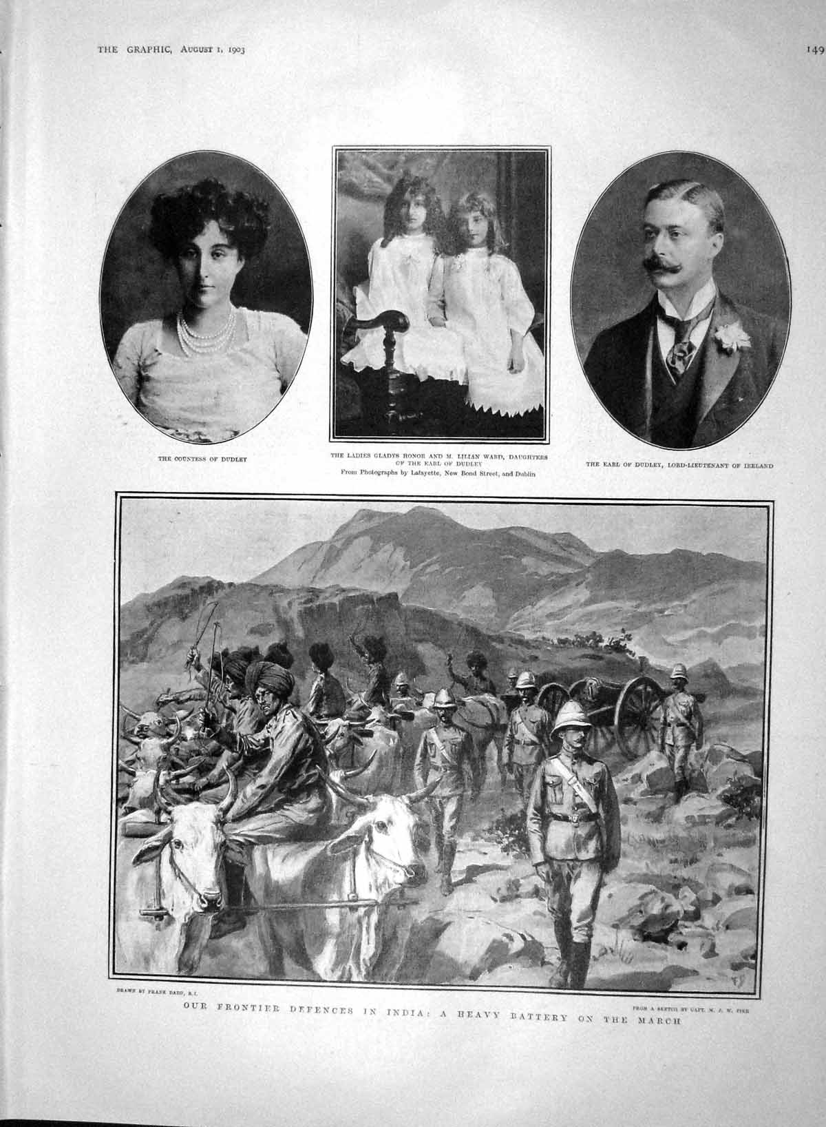 Original Old Antique Print 1903 India Siers War Dudley Hall Belfast Davies Kydd
