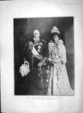 Original Old Antique Print 1903 Portrait King Queen England Lafayette 20th